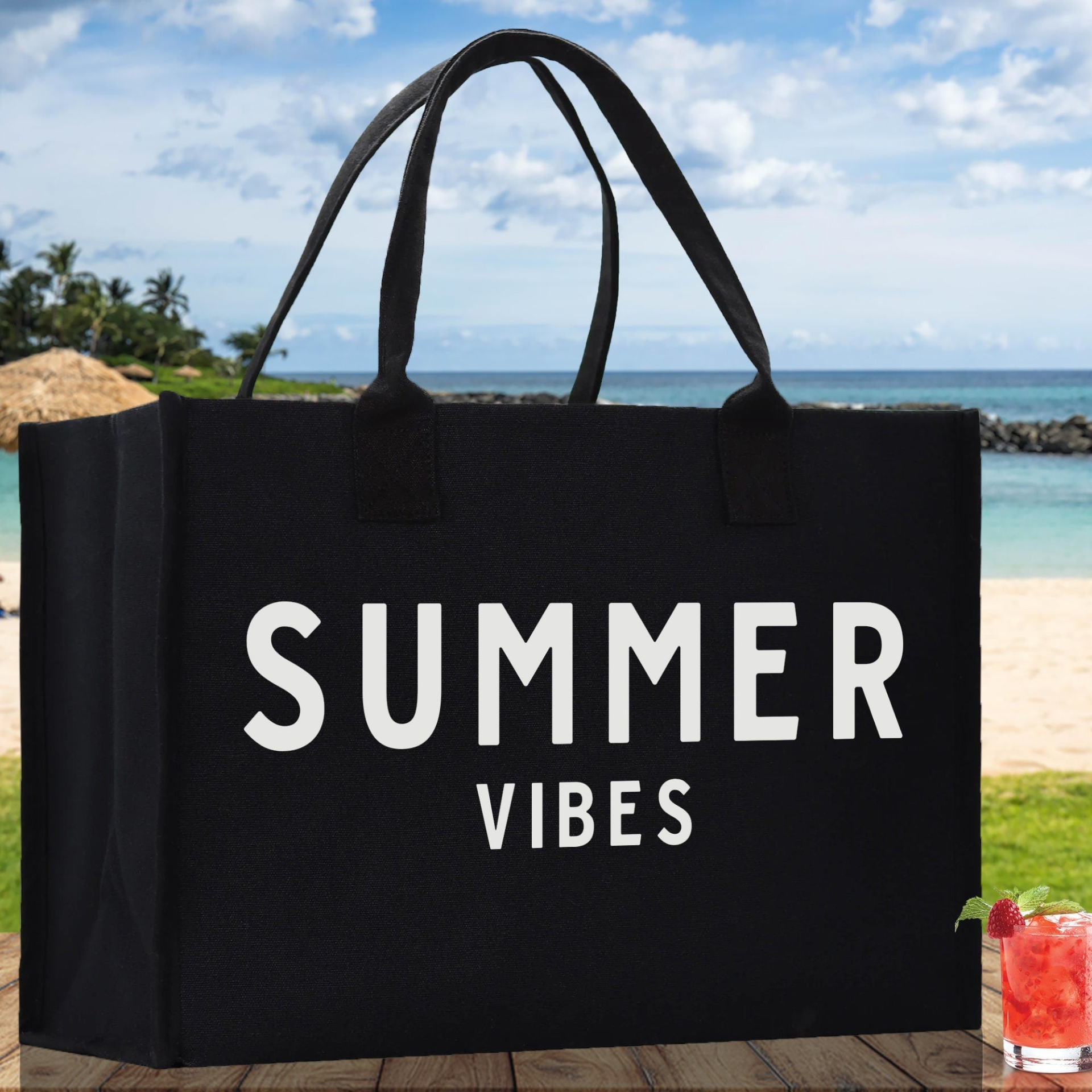Start2Finish Summer Vibes Cotton Canvas Beach Tote Bag with spacious interior, perfect for outdoor, vacation, or weekend trips.