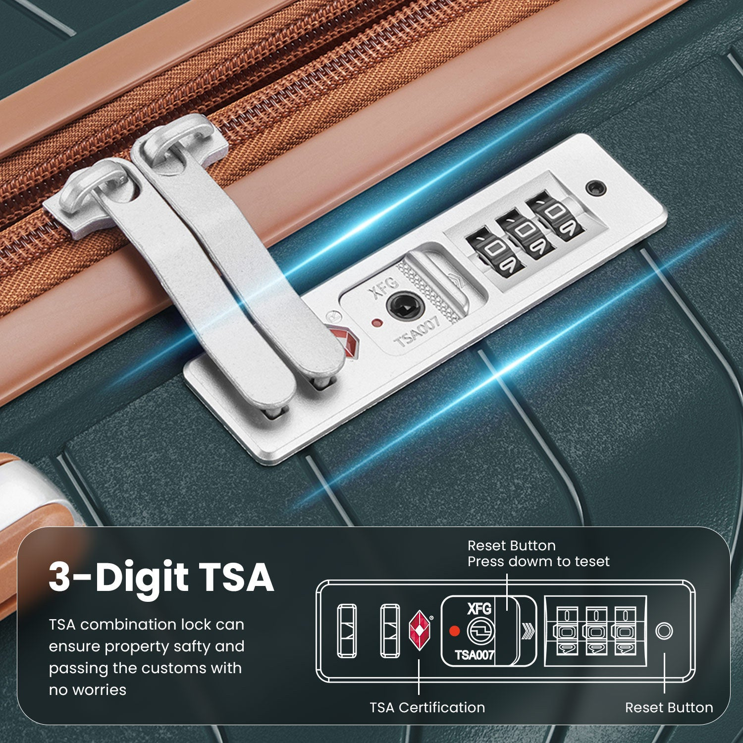 Start2Finish expandable lightweight 4-piece luggage set with double 360° spinner wheels and TSA lock, shown with open compartments.