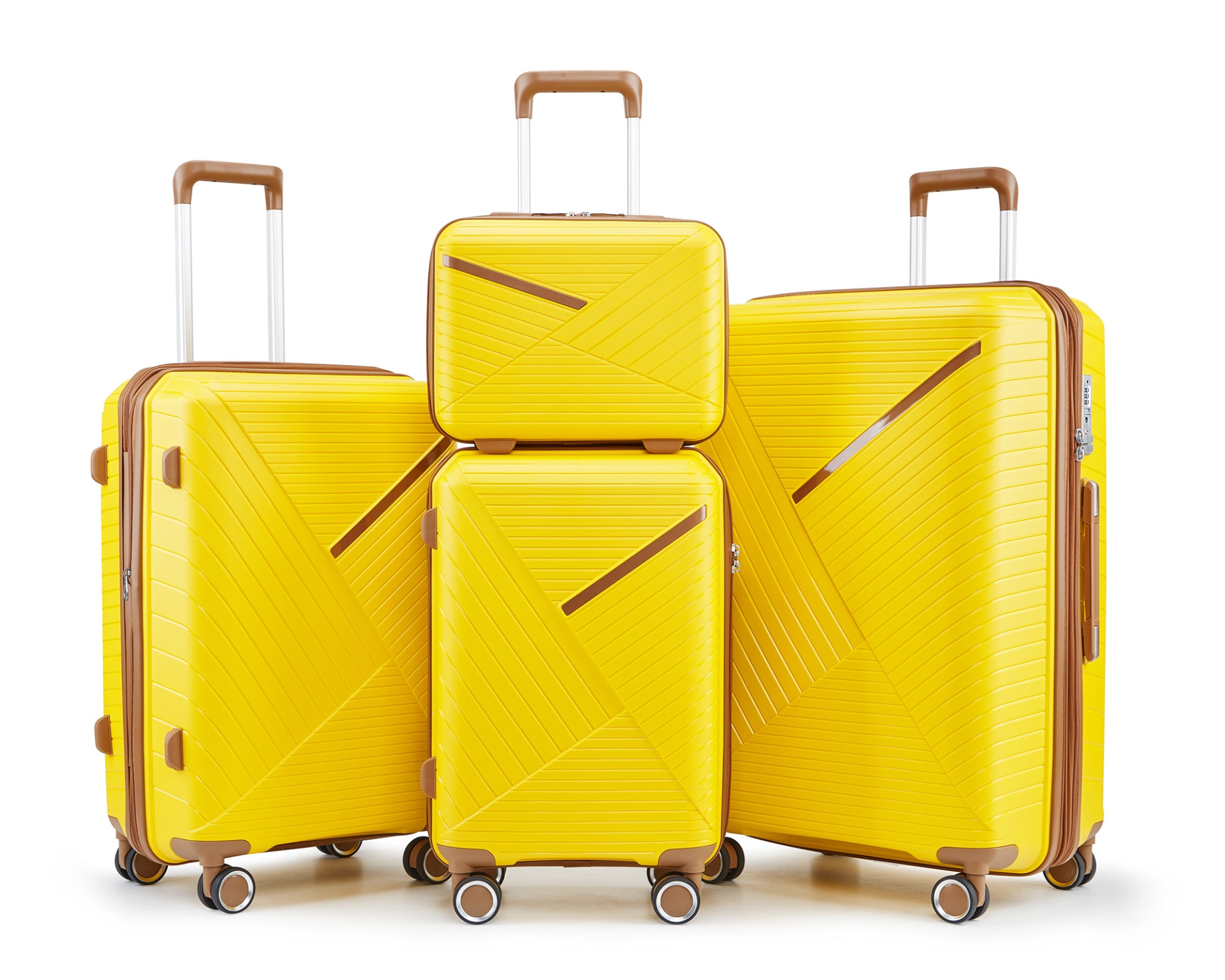 Expandable lightweight 4-piece luggage set by Start2Finish with double 360° spinner wheels and TSA lock, shown in image.