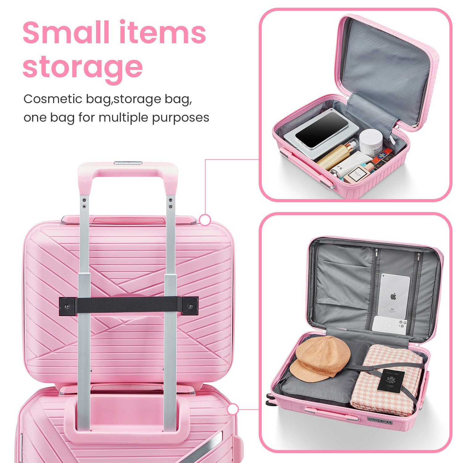 Start2Finish expandable lightweight 4-piece luggage set with double 360° spinner wheels and TSA lock, showing sleek suitcases.
