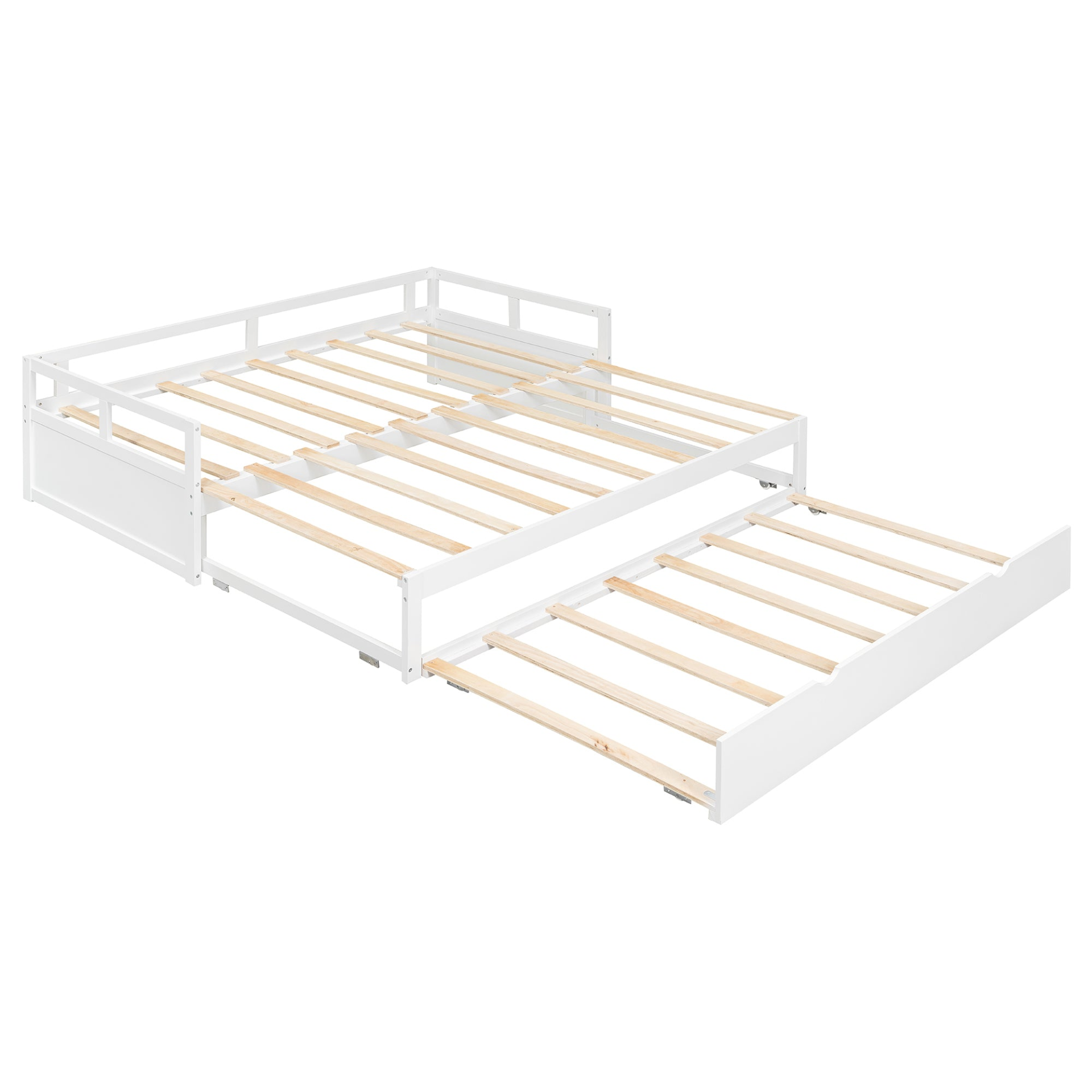 Start2Finish wooden extending daybed with trundle, space-saving guest bed with clean design and mattress in a cozy bedroom setting.