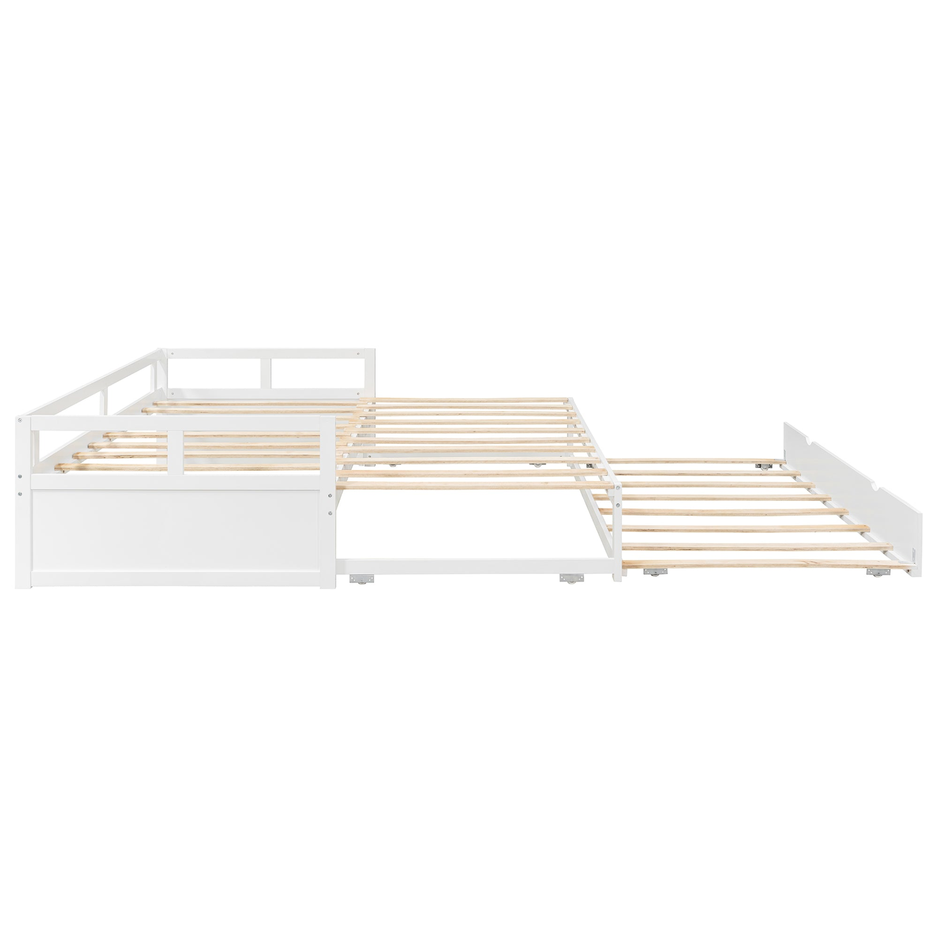 Wooden extending daybed with trundle from Start2Finish, featuring space-saving design and a classic style for guest sleeping arrangements.