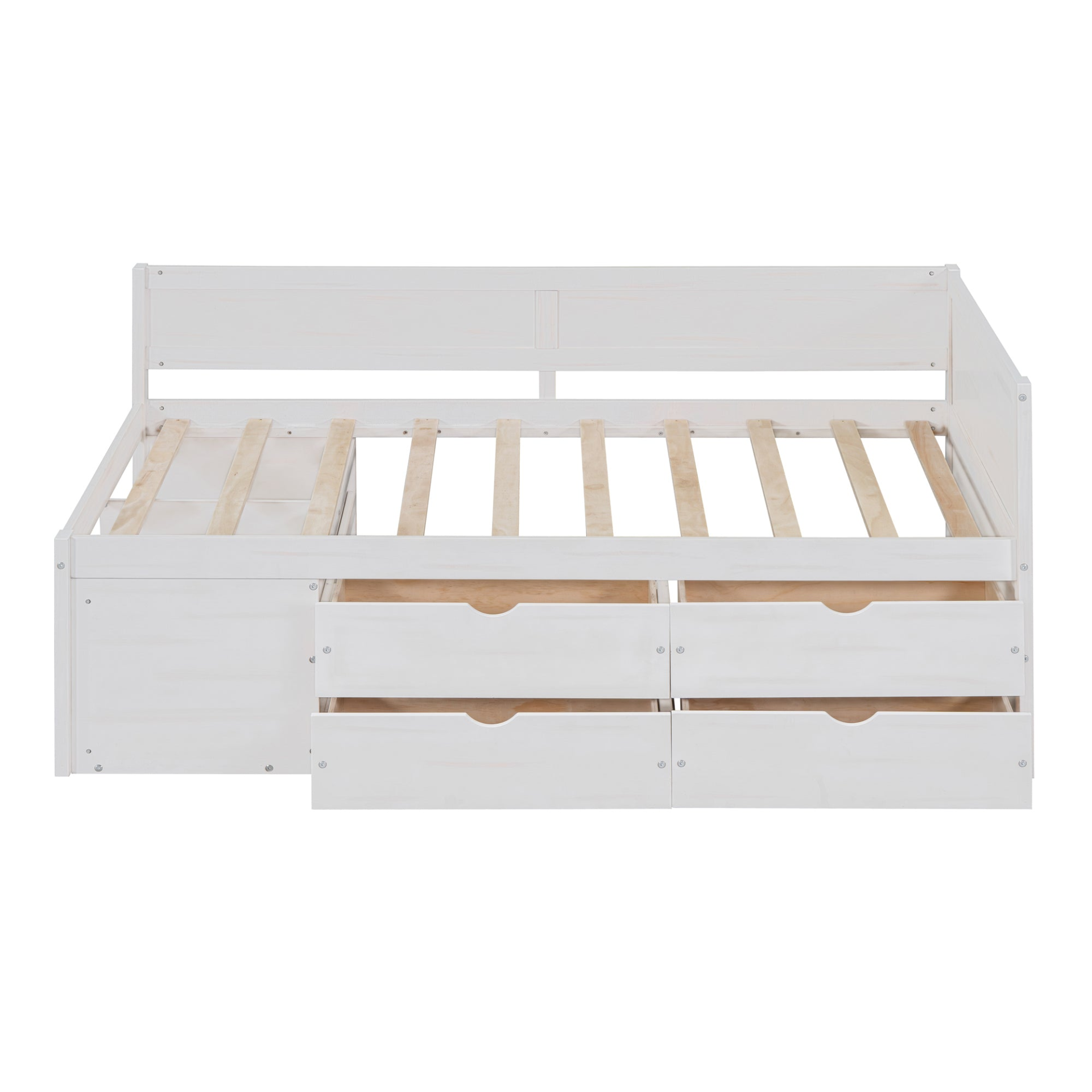 Twin size Start2Finish daybed with built-in drawers and shelves, featuring a modern design and ample storage space.