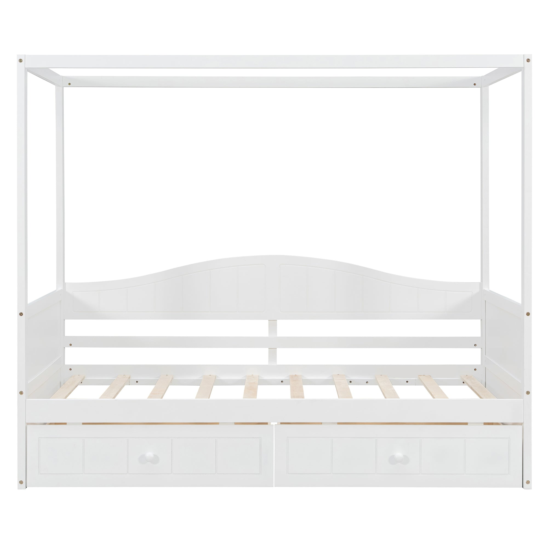 Start2Finish twin size canopy day bed with two drawers, featuring a canopy frame ideal for bedroom or guest room decor.