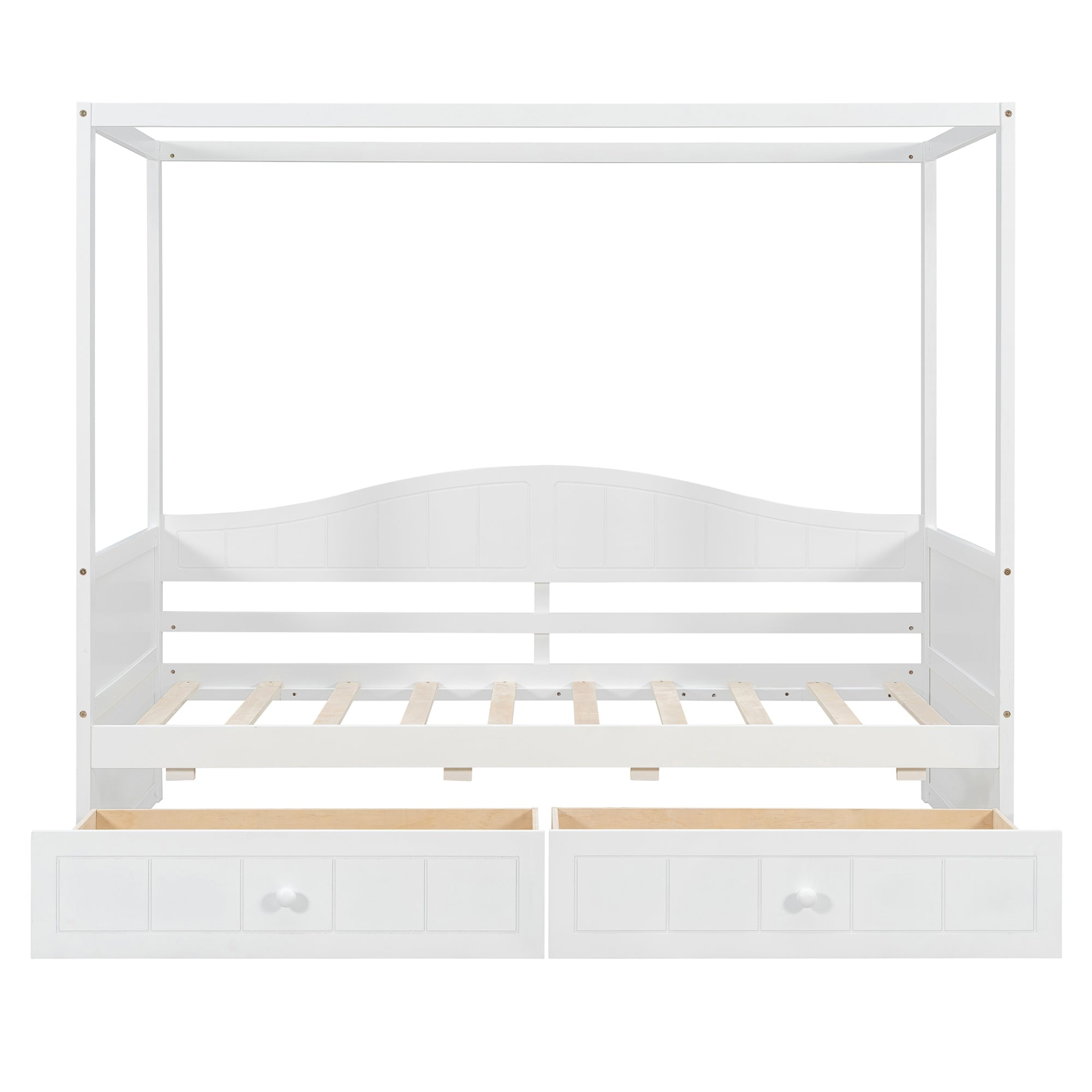 Start2Finish twin size canopy day bed frame with two drawers, featuring a canopy for bedroom or guest room decor.