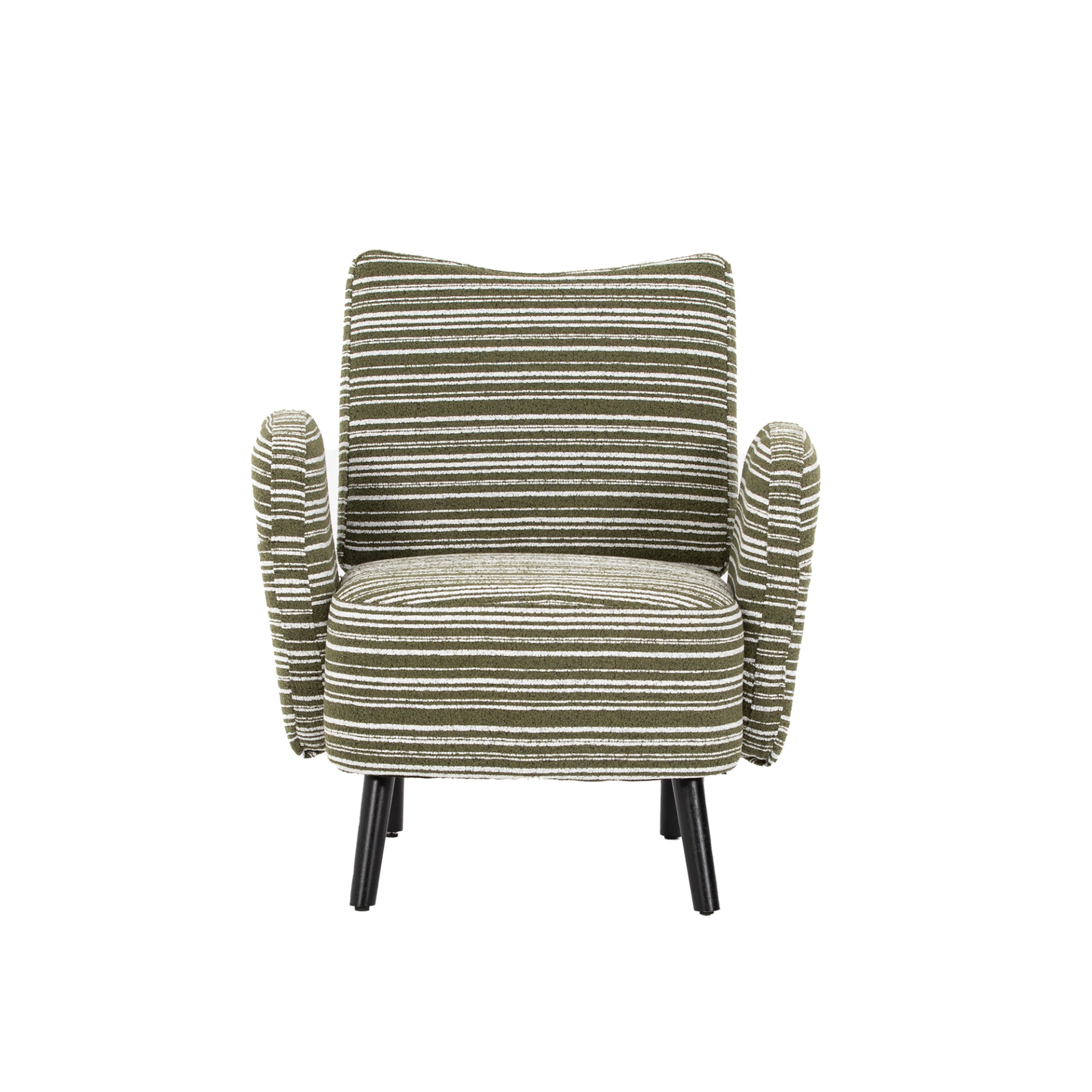 Modern armchair with sanded fabric upholstery, side storage pocket, and solid wood legs by Start2Finish.