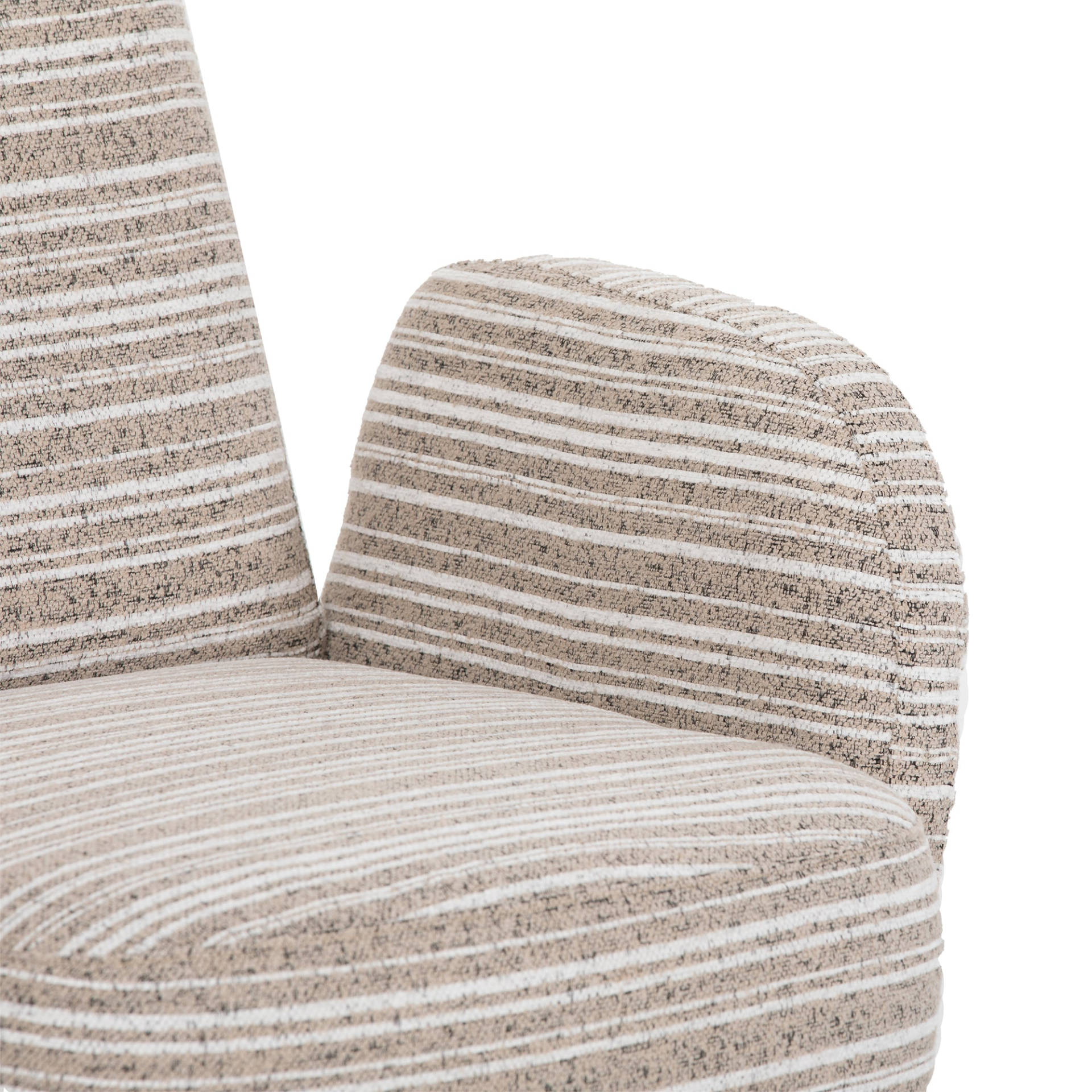 Modern armchair by Start2Finish with sanded fabric, solid wood legs, and a side storage pocket, showcasing its stylish and functional design.