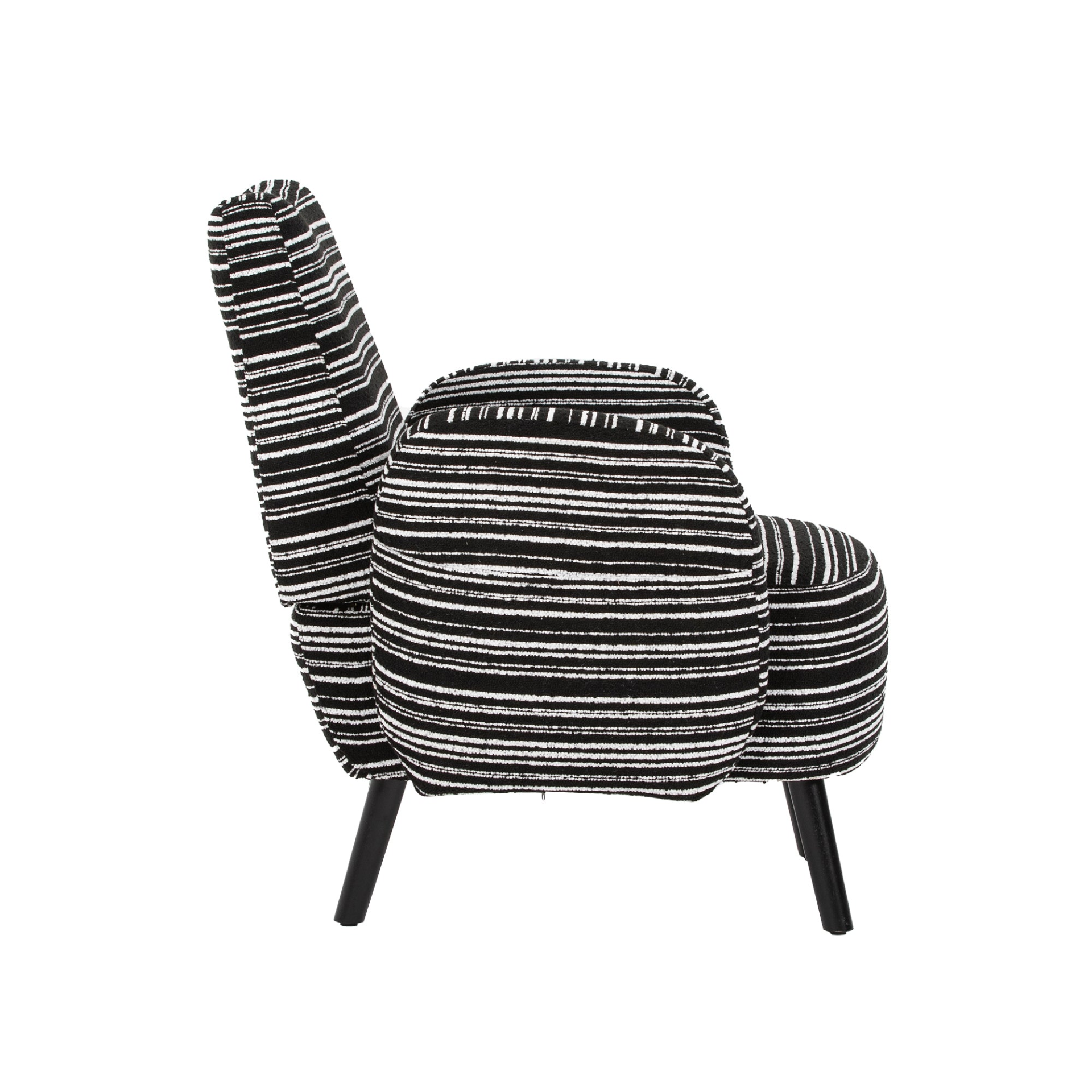 Modern armchair with sanded fabric, solid wood legs, and side storage pocket from Start2Finish, featuring a sleek, contemporary design.