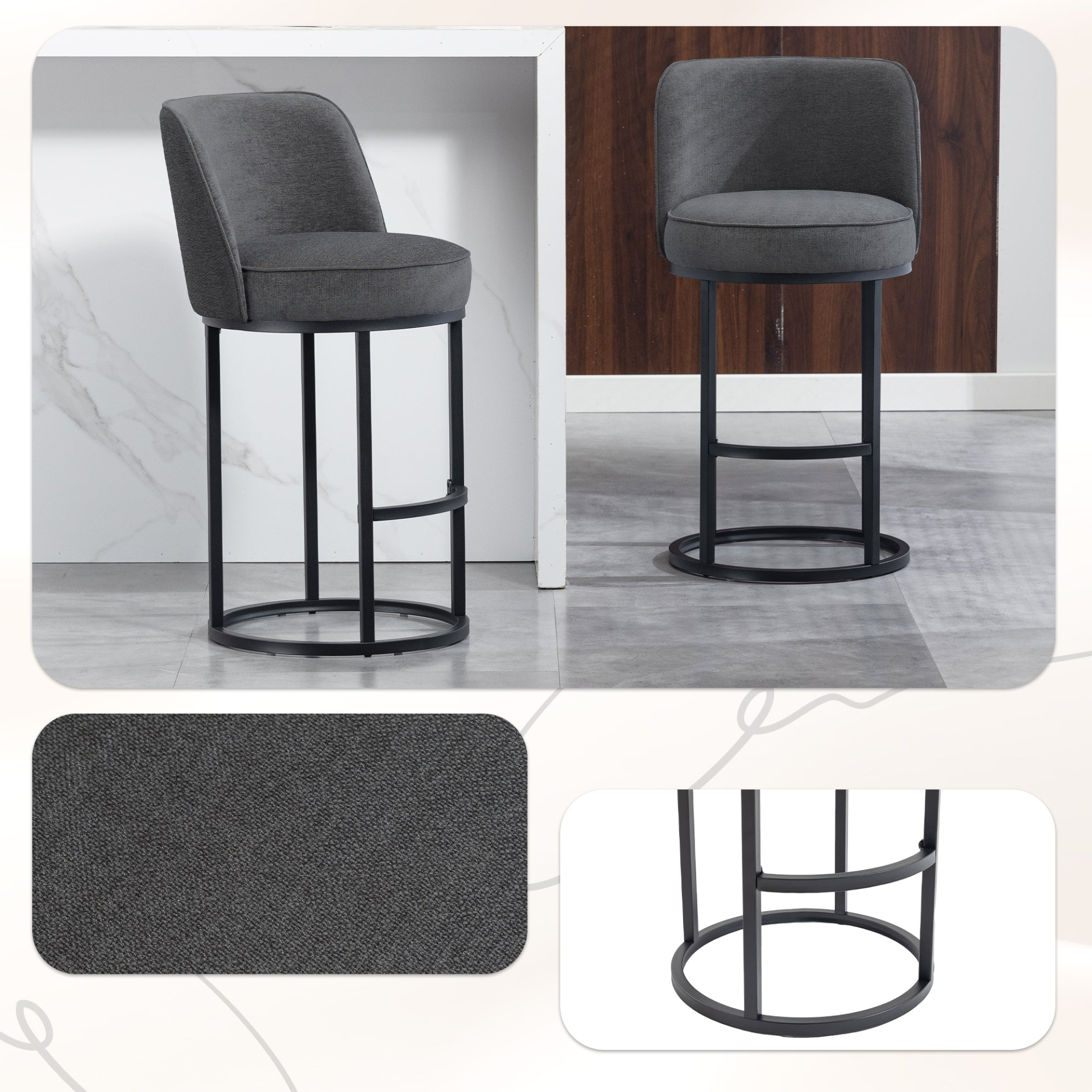 Start2Finish modern barrel upholstered accent bar stool with backrest, stylish home furniture for comfortable seating.