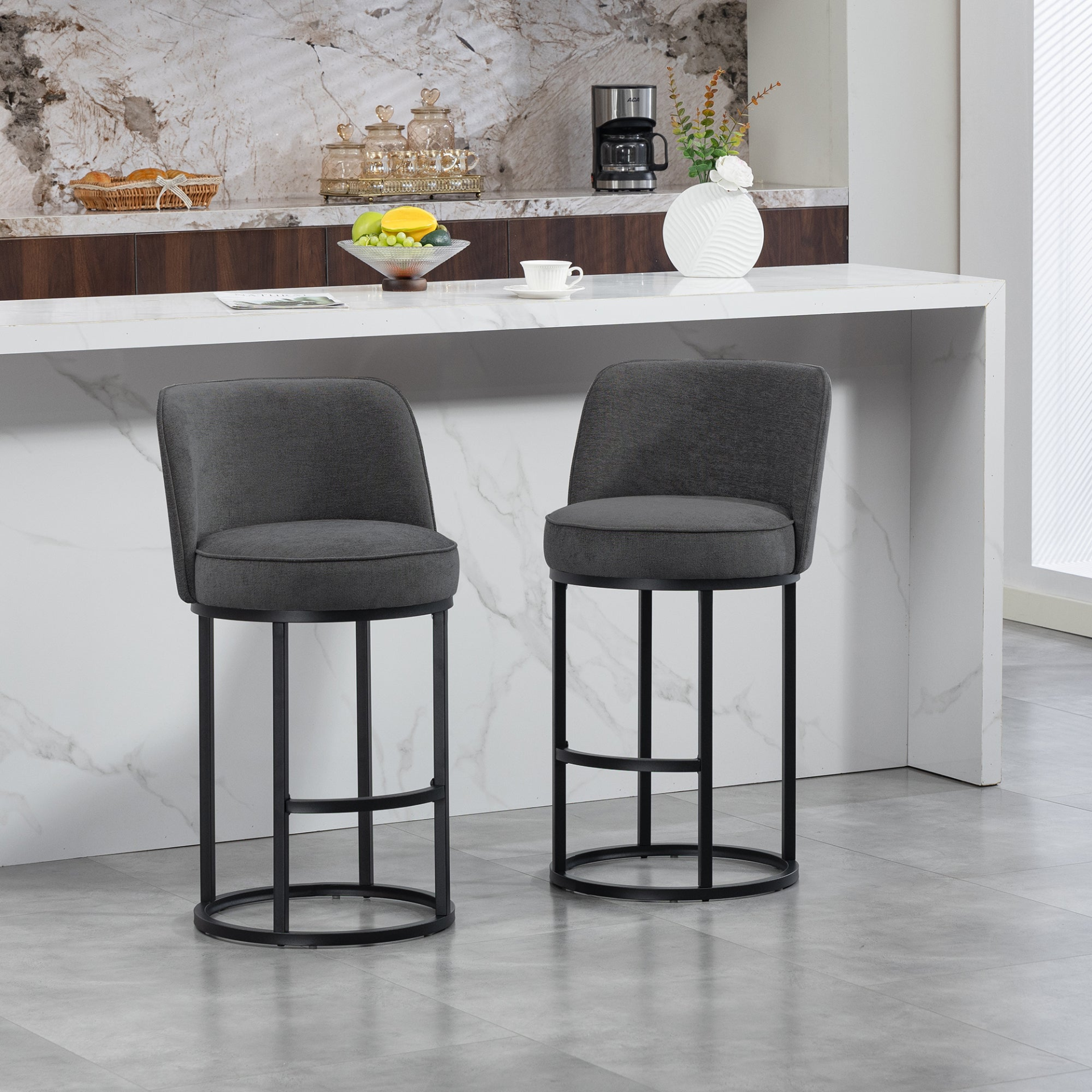 Start2Finish modern barrel upholstered accent bar stool with backrest, stylish home seating furniture in neutral fabric