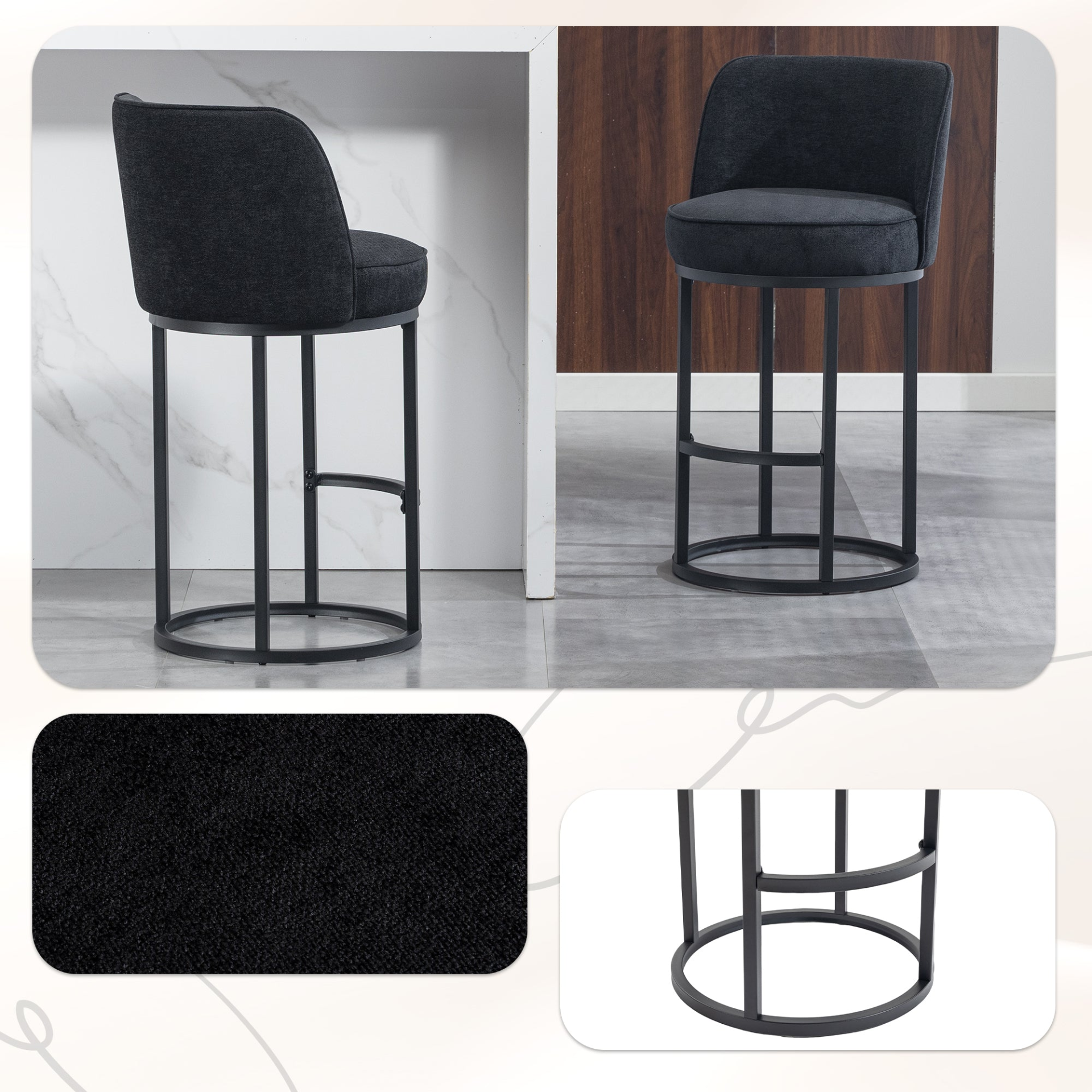Modern barrel upholstered accent bar stool with backrest, stylish furniture by Start2Finish for home seating.