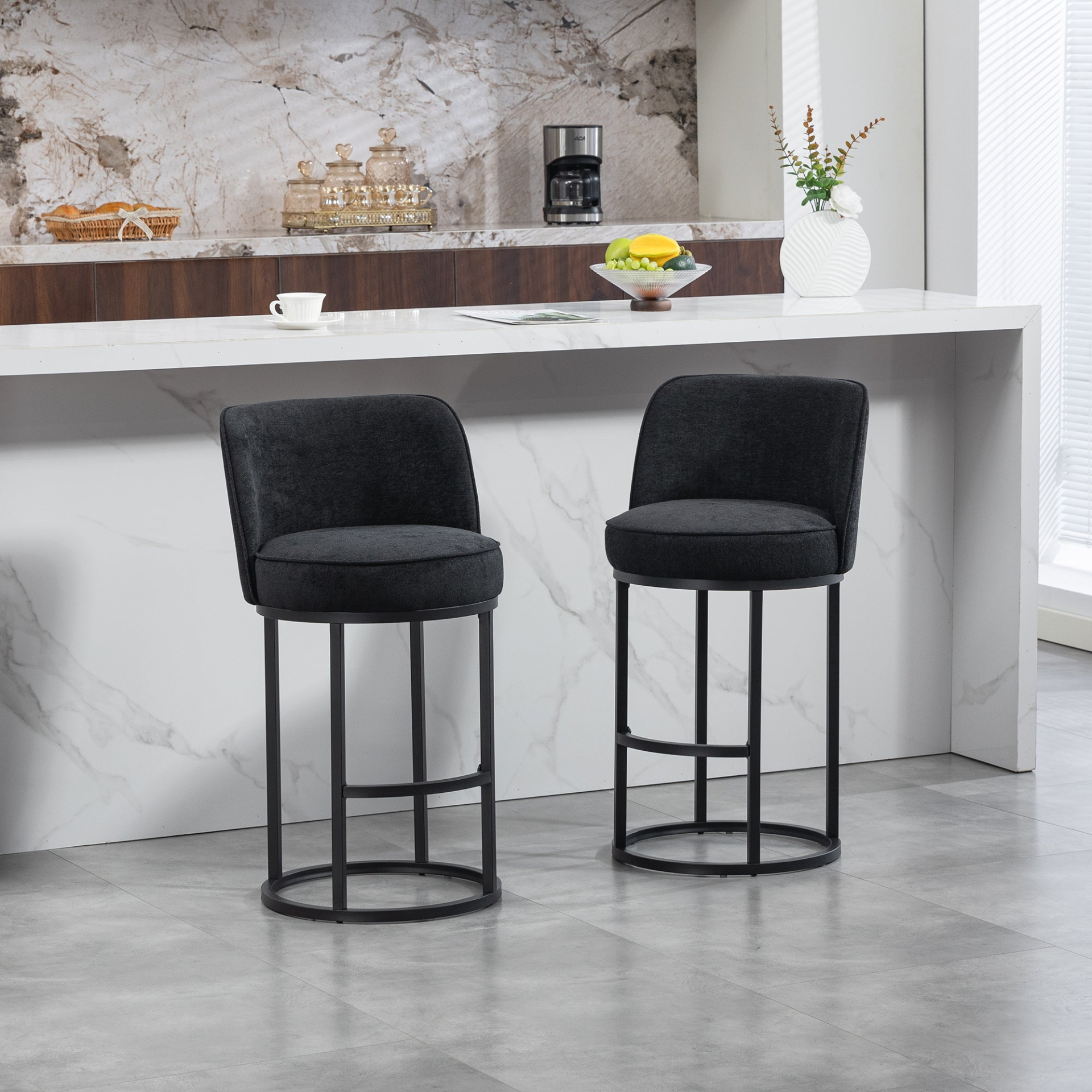 Modern barrel upholstered accent bar stool with backrest by Start2Finish, stylish home seating furniture in a contemporary design.