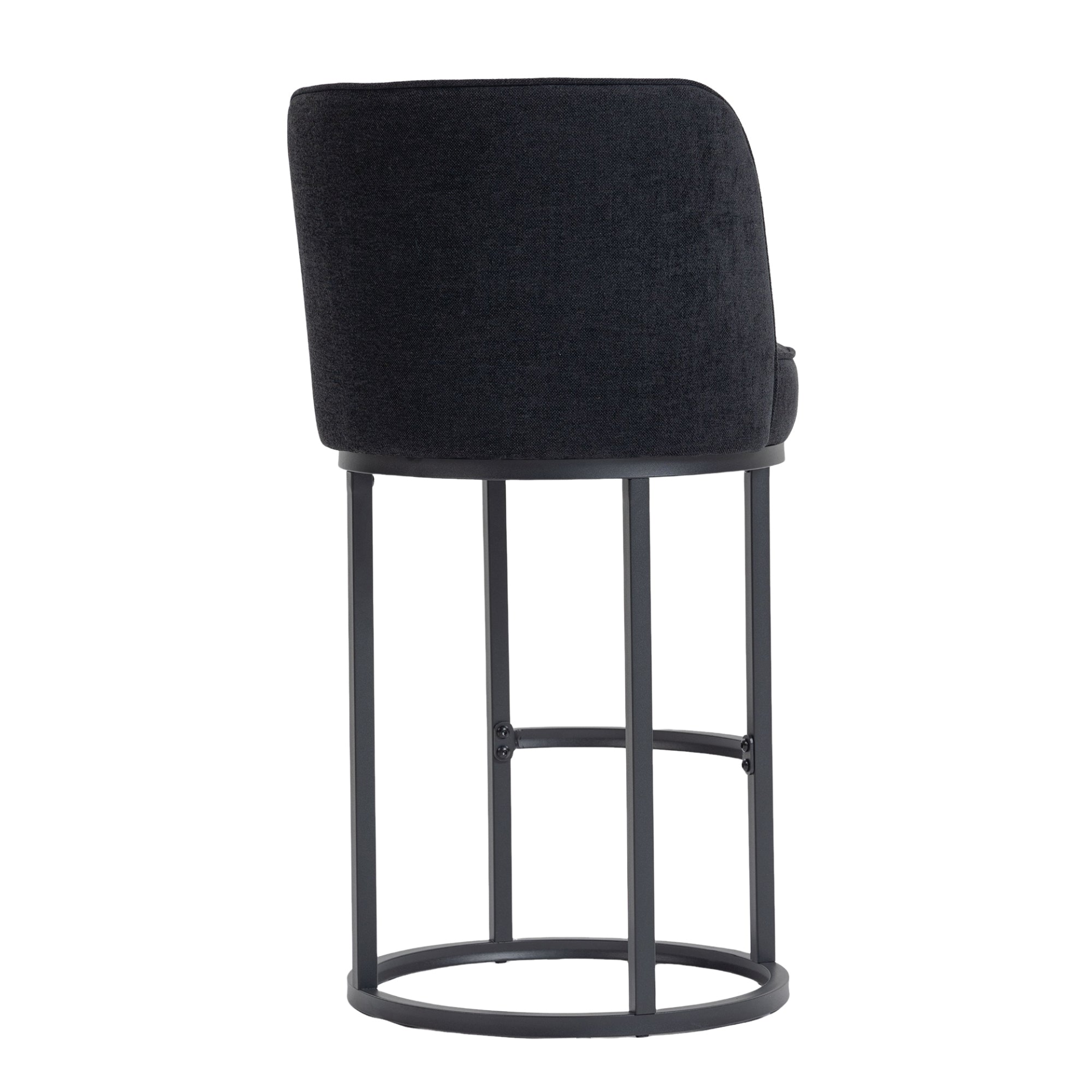 Modern Start2Finish barrel upholstered accent bar stool with backrest, stylish home seating, featuring plush cushioning and sleek design.