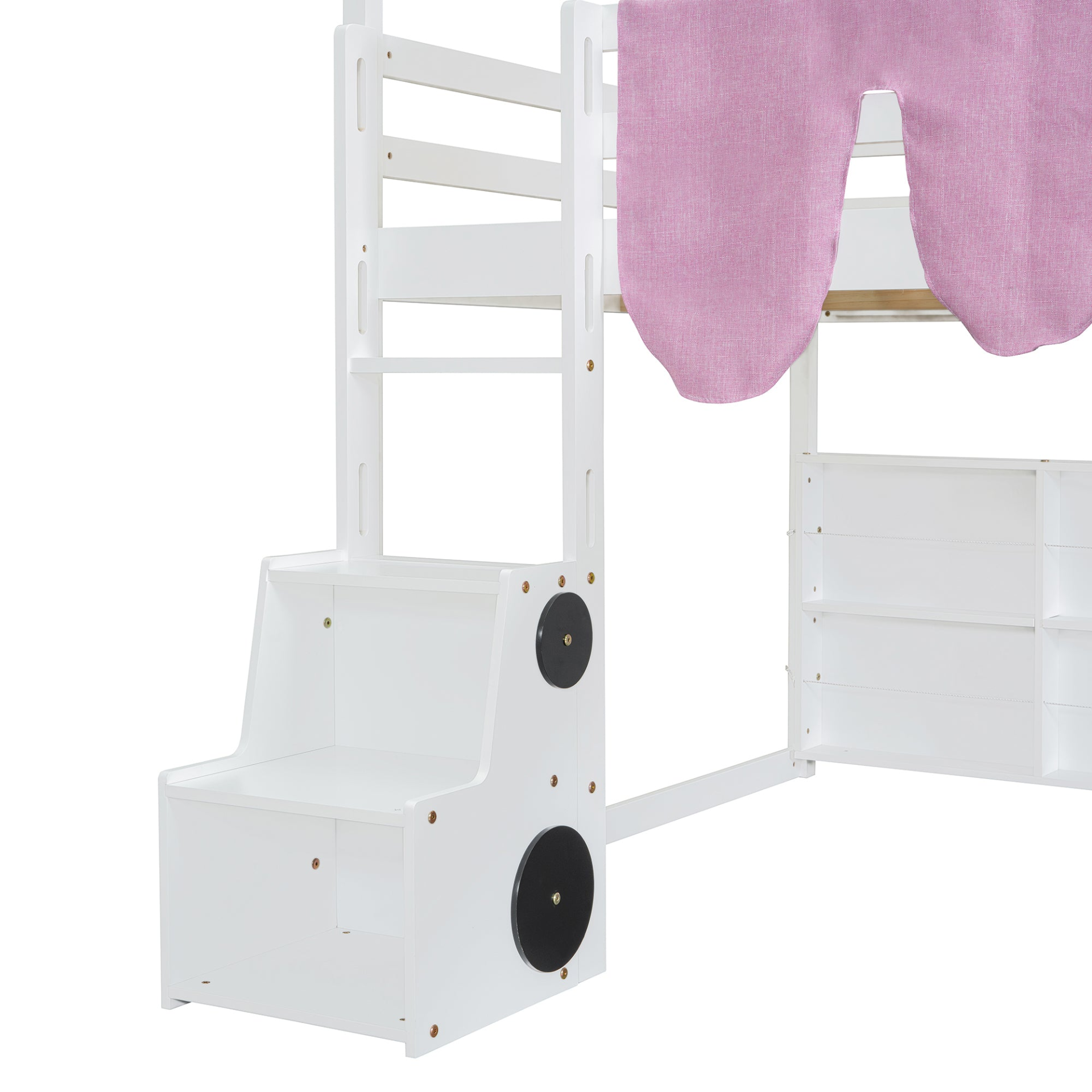 Wooden loft bed with house-shaped frame and play tent for kids&
