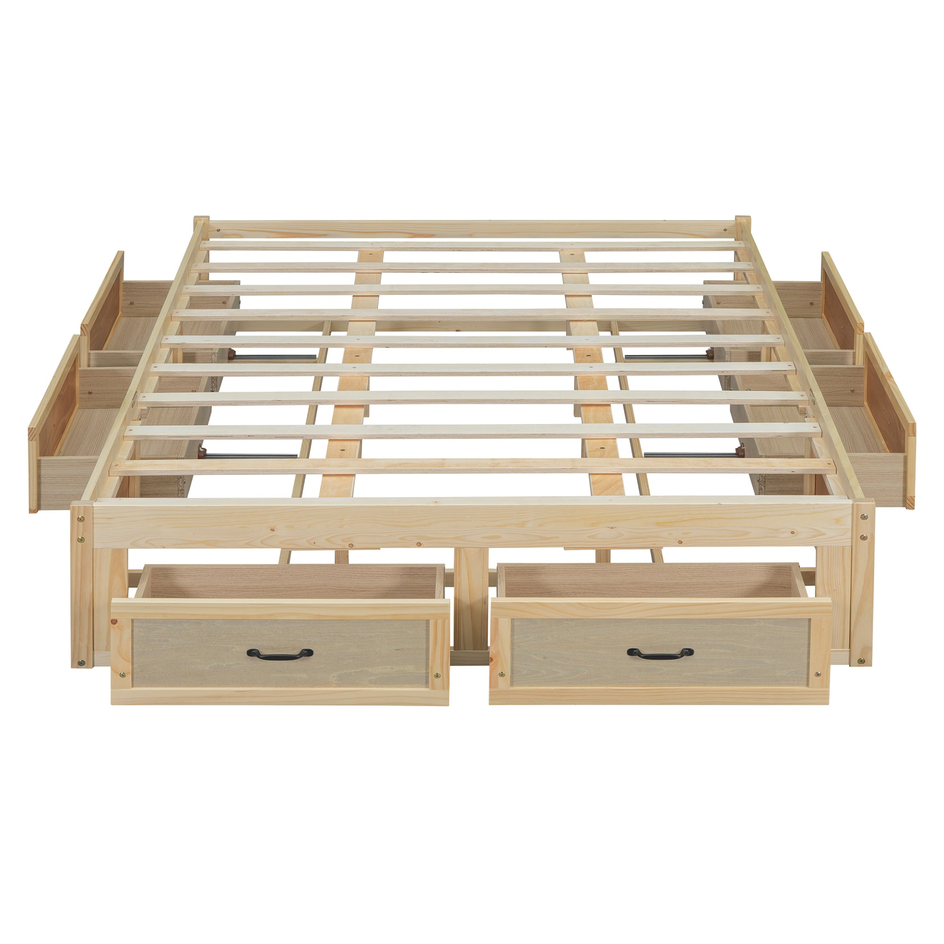 Start2Finish platform bed with built-in storage drawers, antique-inspired design, sturdy wooden frame, and modern storage solution.