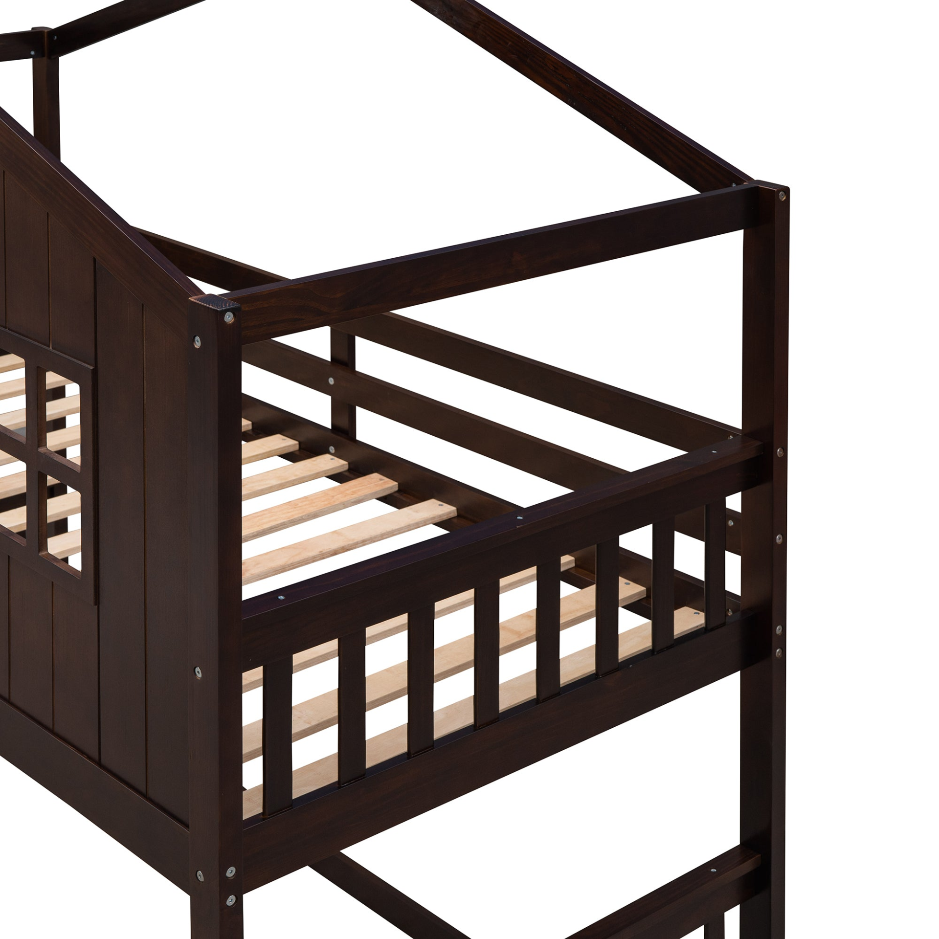 Start2Finish twin over twin wood bunk bed with ladder, showcasing a sturdy furniture design for kids and teens.