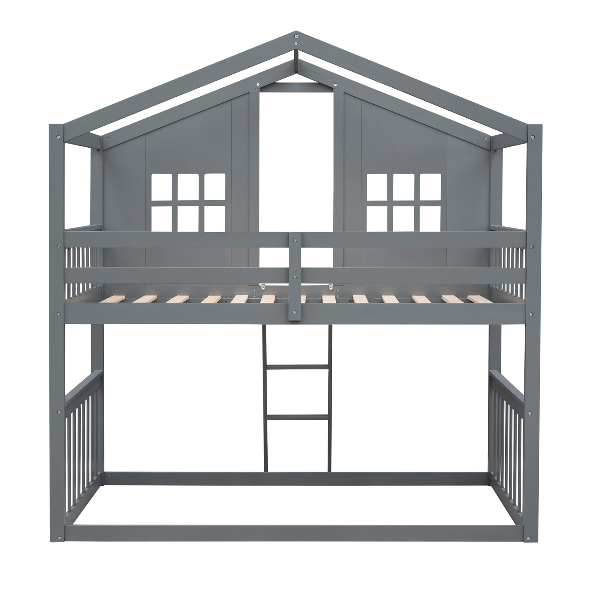 Wood twin over twin bunk bed with ladder for kids and teens, sturdy furniture by Start2Finish, featuring a classic design.