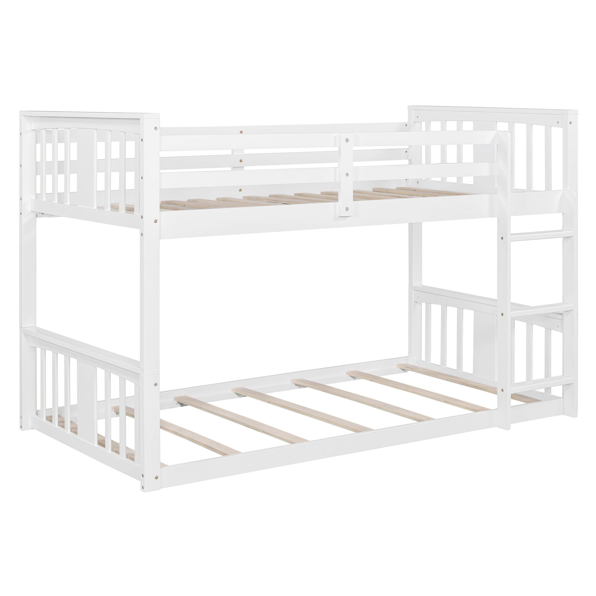 Start2Finish twin over twin bunk bed with ladder, space-saving modern furniture with durable construction, shown in a bedroom setting.