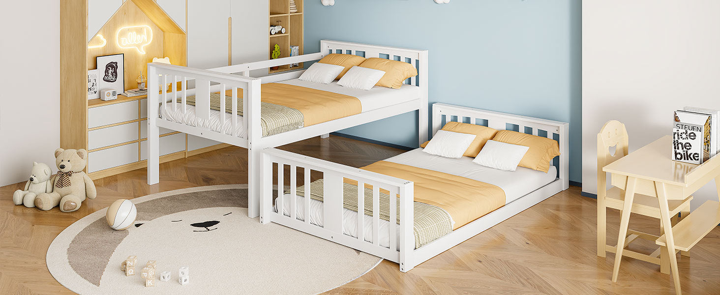 Start2Finish twin over twin bunk bed with ladder, space-saving modern design and durable construction, shown in a bedroom setting.