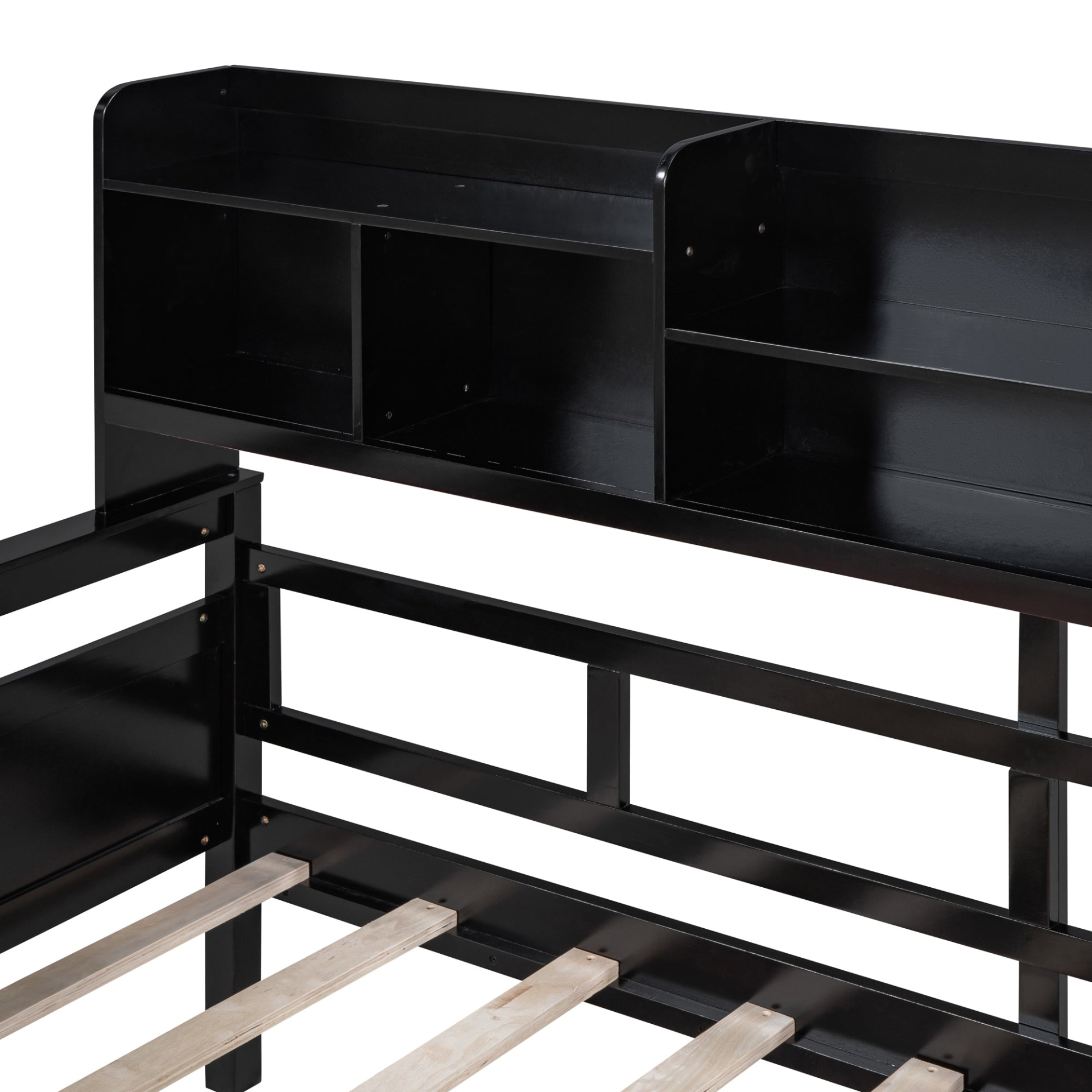 Twin size Start2Finish wooden daybed with slat support, bedside shelves, and two drawers, showcasing a stylish and functional bedroom furniture piece.