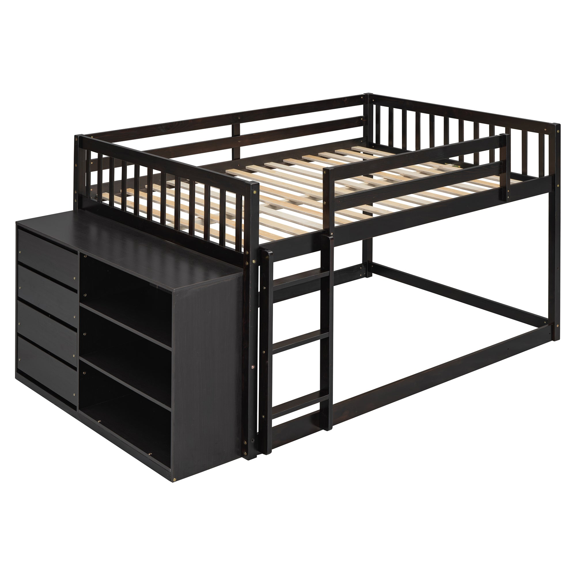 Elegant solid wood bunk bed by Start2Finish with built-in shelves and storage drawers, showcasing a sturdy, stylish furniture piece.