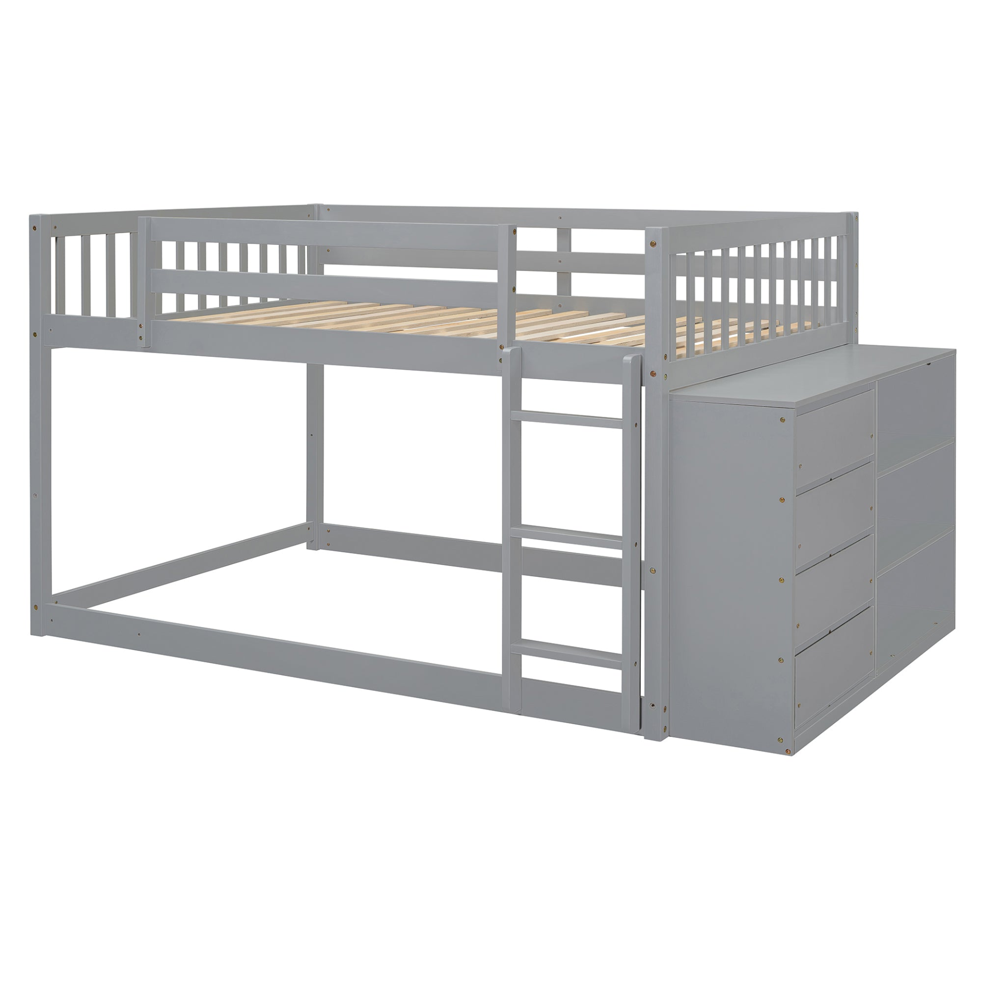 Elegant solid wood bunk bed with built-in shelves and storage drawers, durable furniture by Start2Finish.