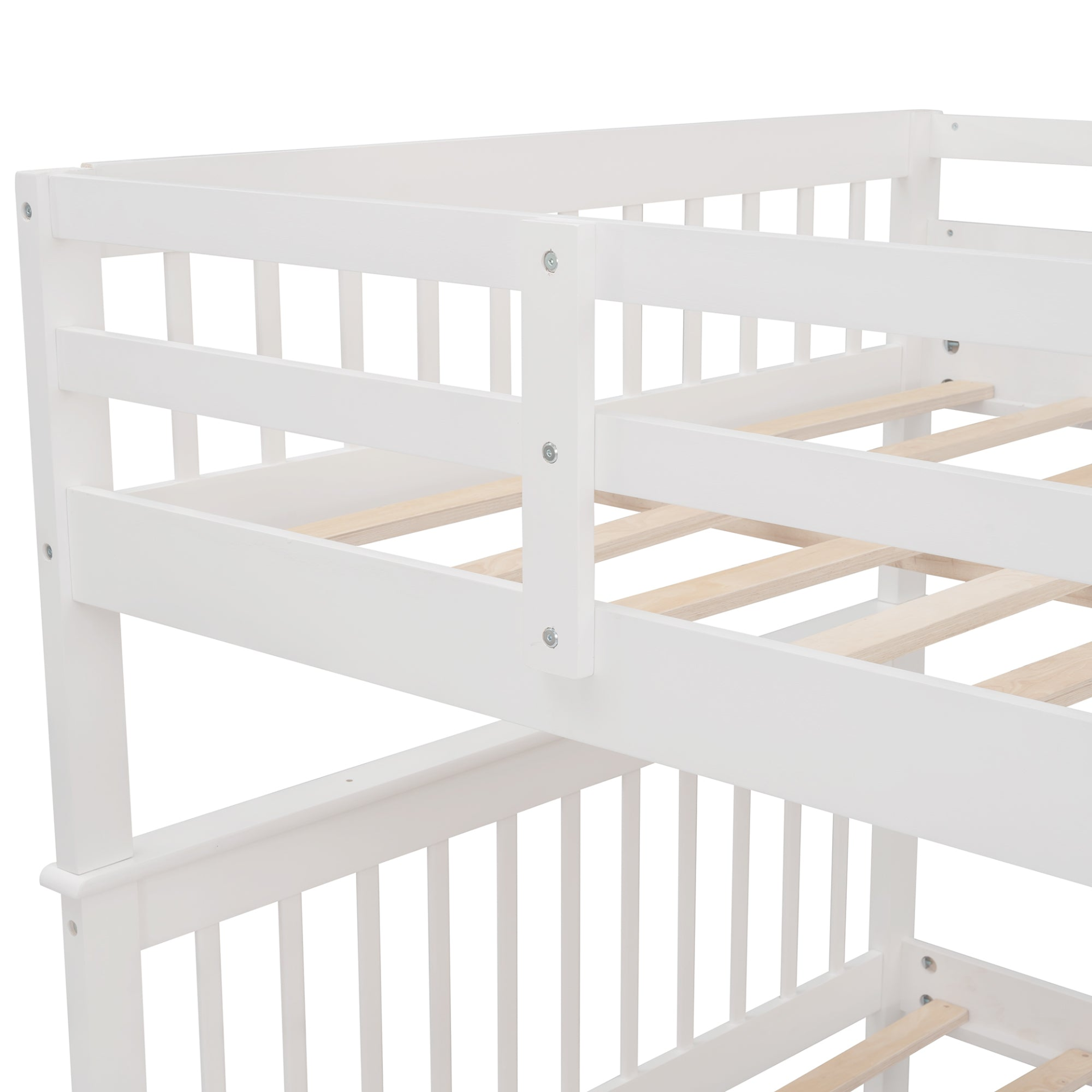 Start2Finish Stairway Full-Over-Full Bunk Bed with Twin Trundle, storage drawers, and guard rails in a bedroom setting