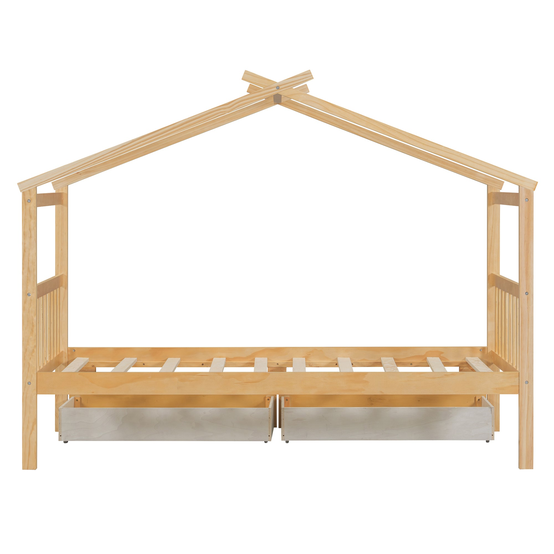 Start2Finish wooden house bed for kids with built-in drawers, solid wood construction, and playful design for children&