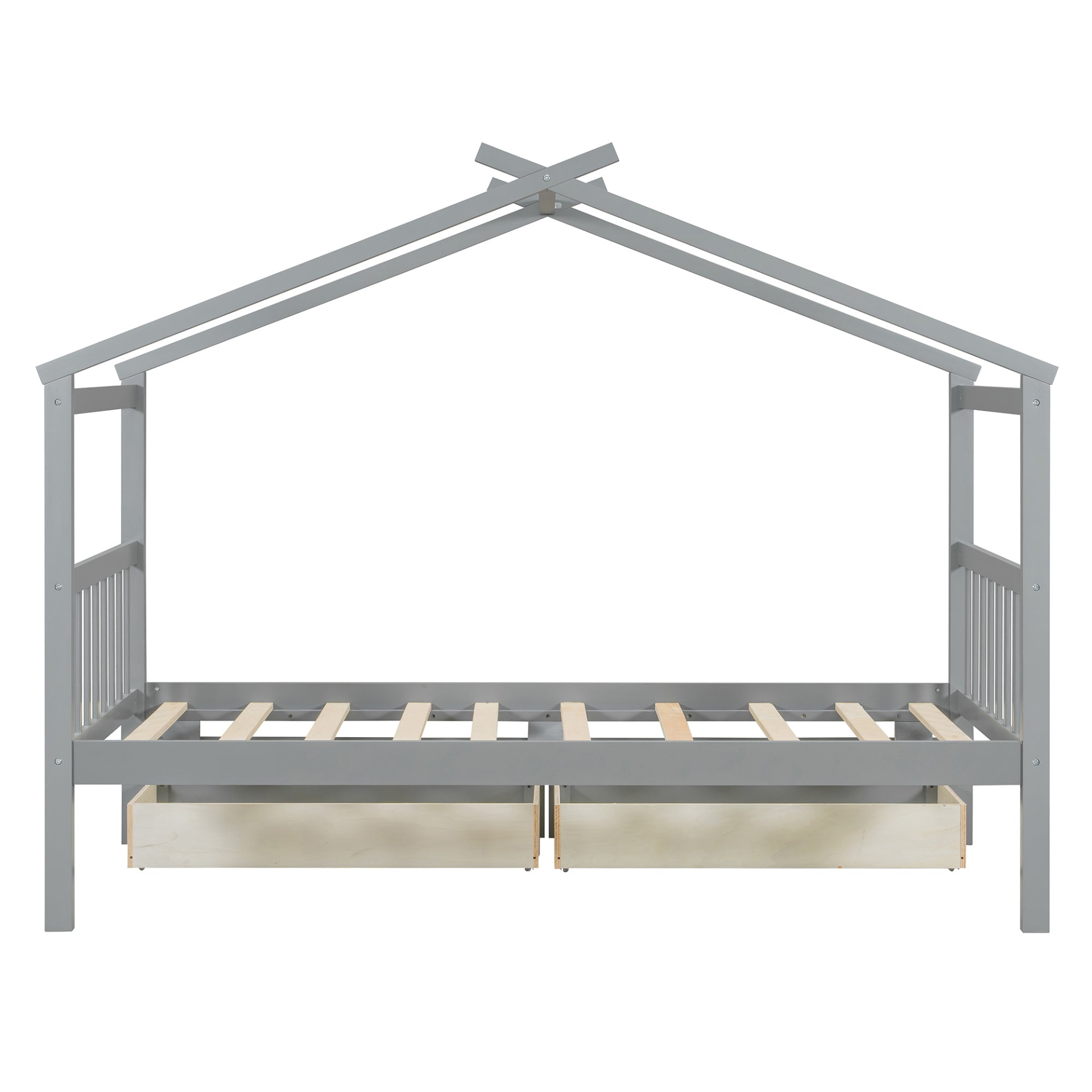 Start2Finish wooden house bed for kids with built-in drawers, solid construction, featuring a cozy house-shaped design in a kids&