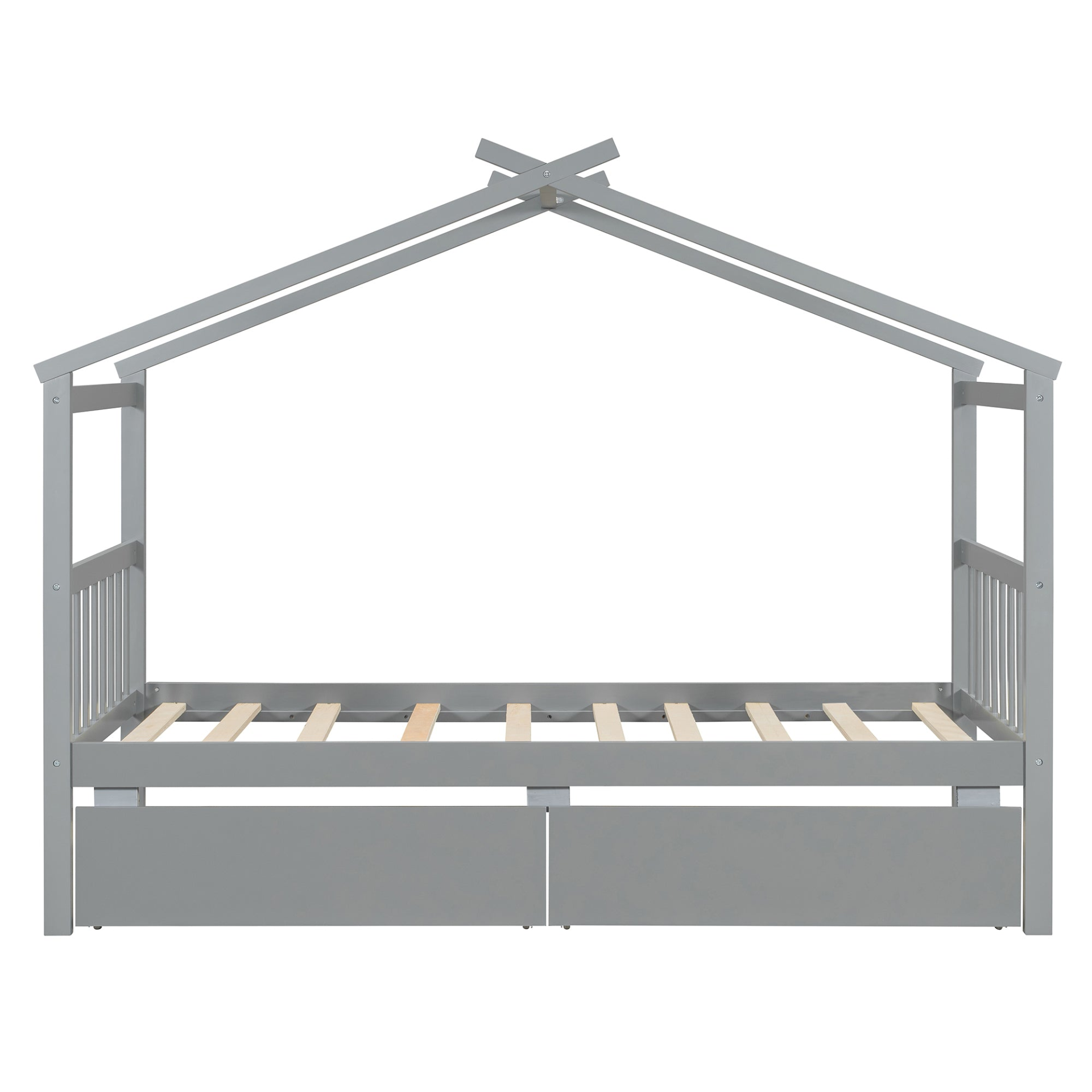 Wooden house bed with built-in drawers for kids&