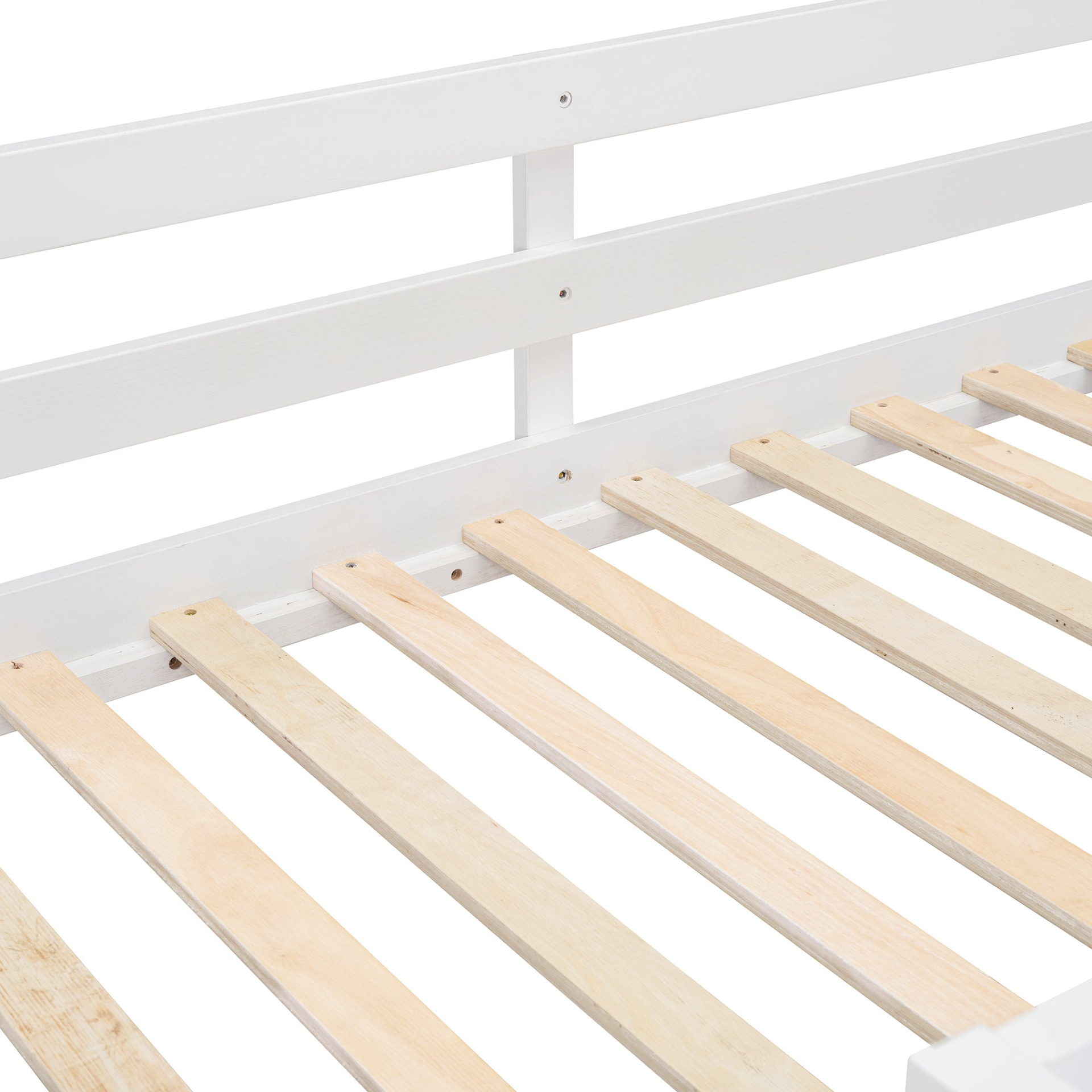 Start2Finish twin over twin bunk bed with solid wood frame, featuring four drawers and three shelves for ample storage.