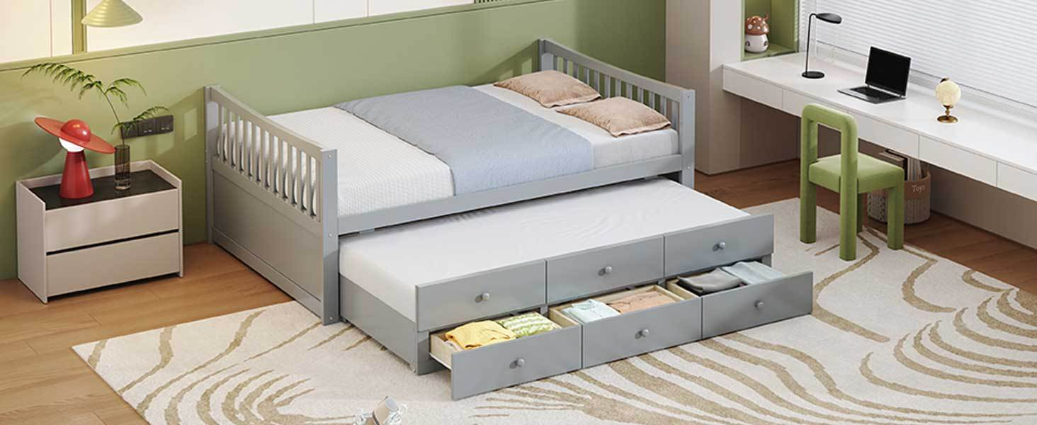 Start2Finish daybed with trundle and built-in storage drawers, ideal for guest rooms and living spaces, showcasing a modern furniture design.