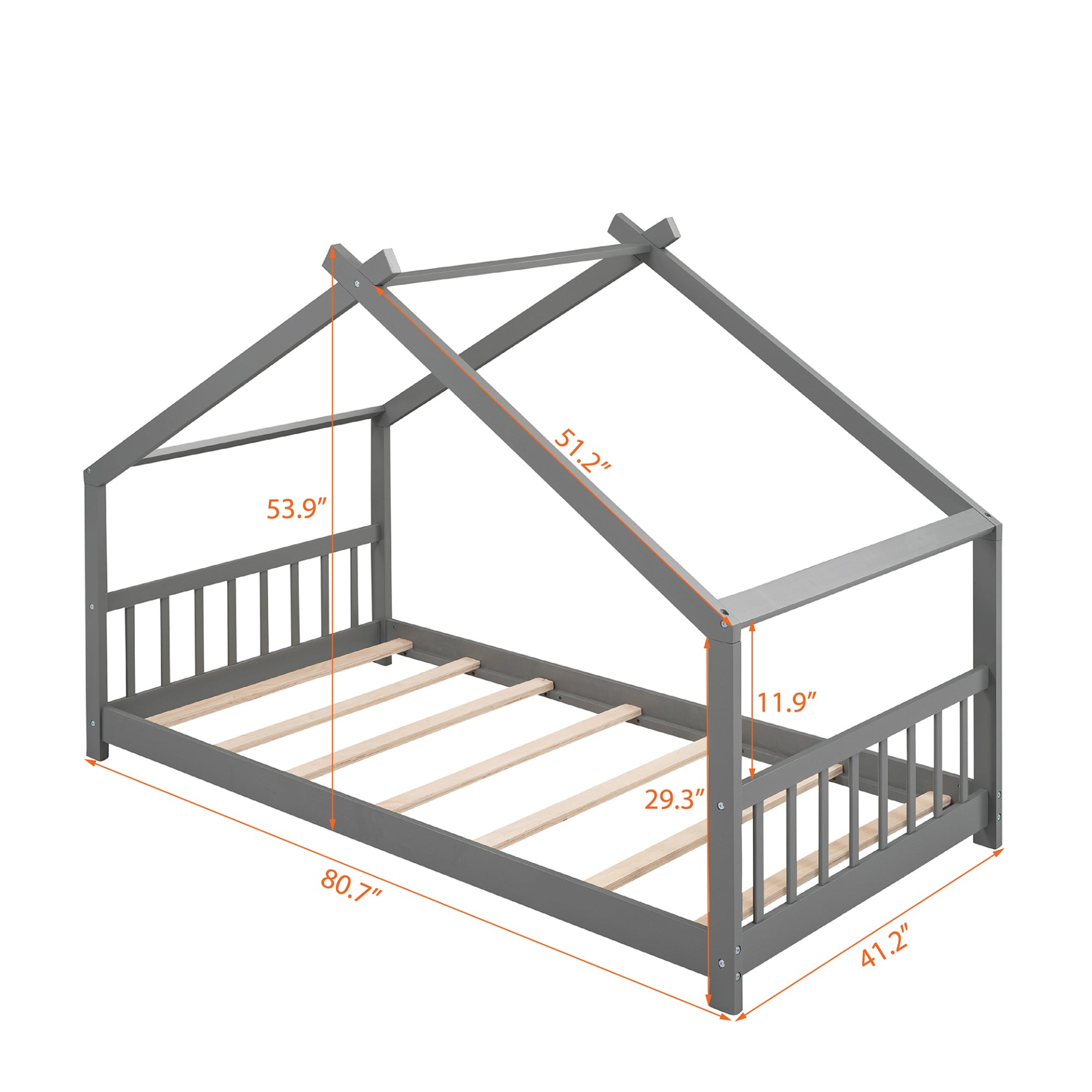 Start2Finish twin size house bed with solid wood frame and slatted base, designed for kids with a fun house-style design.