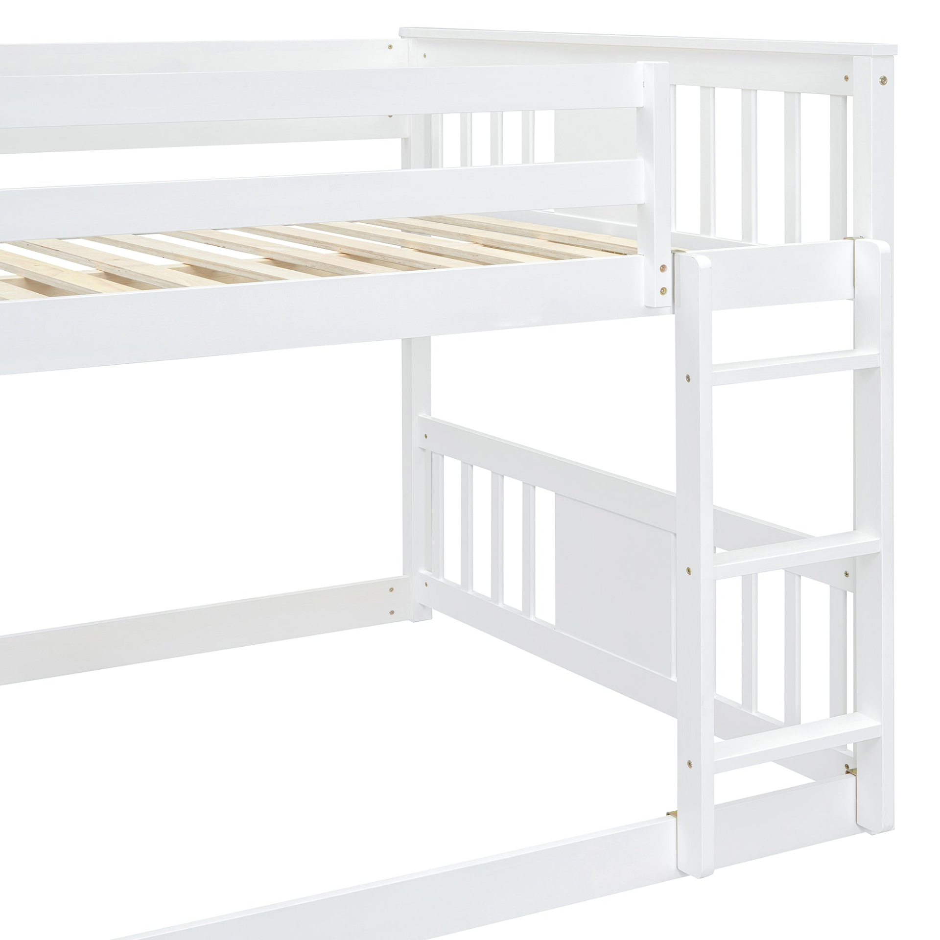Start2Finish full over full bunk bed with ladder, sturdy space-saving design, ideal for shared bedrooms, shown with safety rails