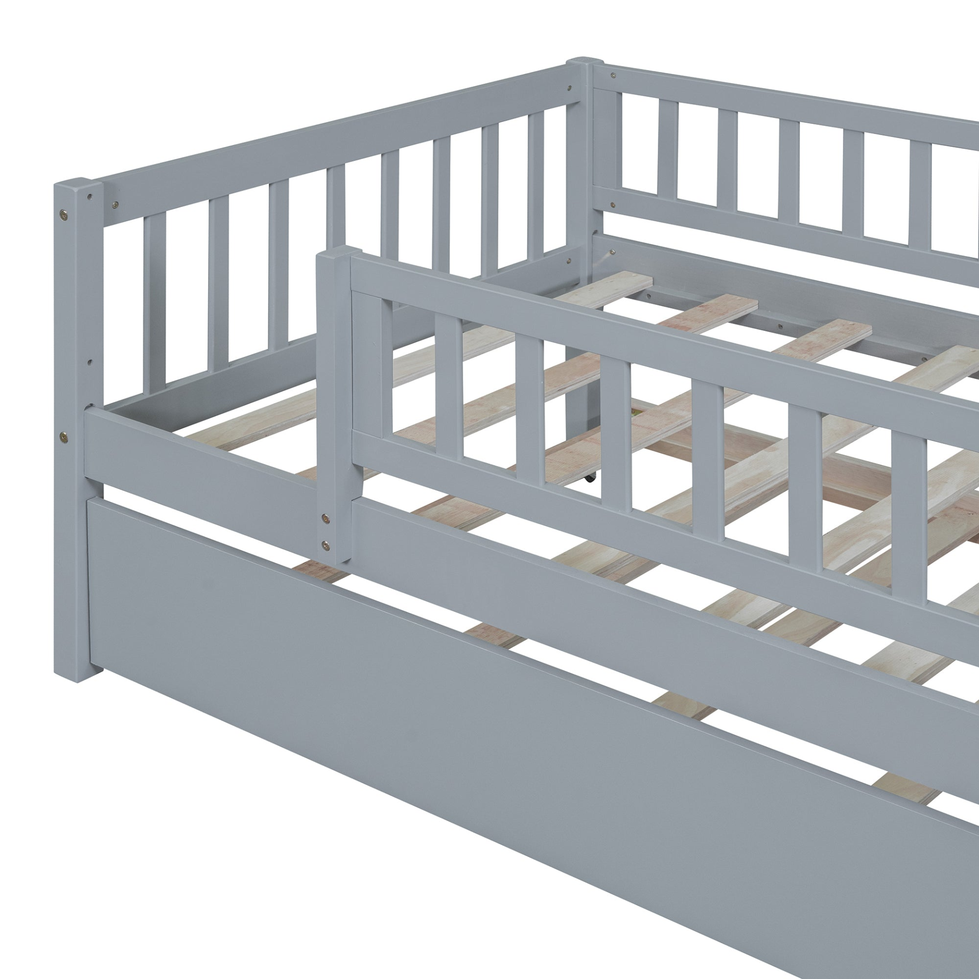Start2Finish wood daybed with trundle and fence guardrails, ideal for home, guest room, or kids&