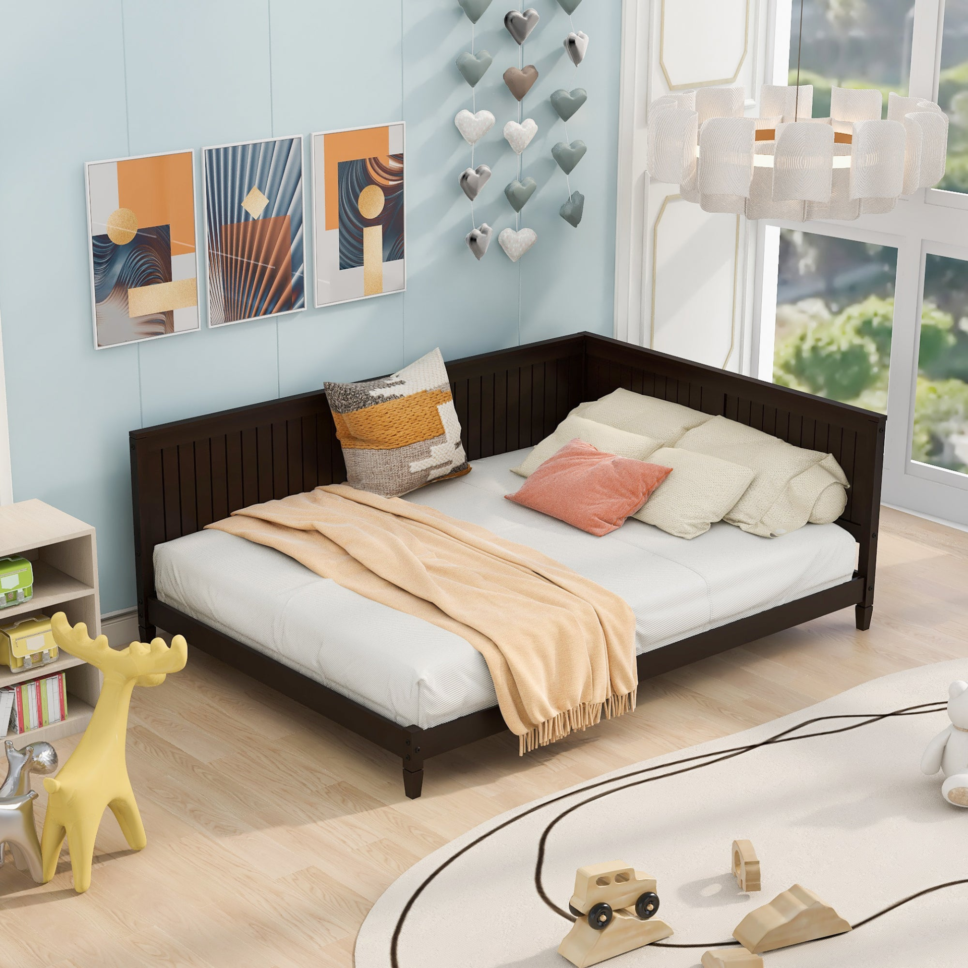 Full size wood daybed with solid wood frame, sofa bed design, durable construction, and easy assembly, by Start2Finish.