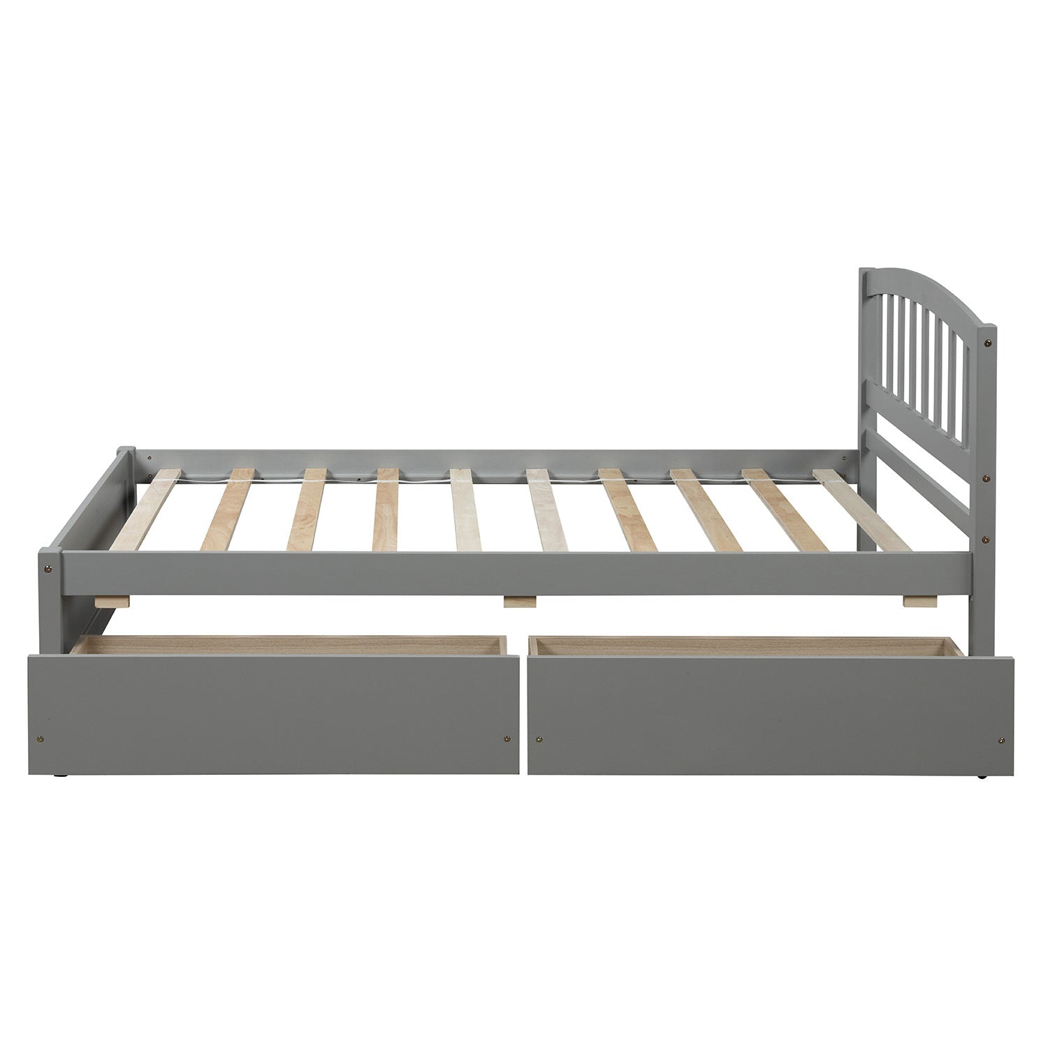 Twin platform storage bed frame by Start2Finish with wood construction, two drawers, and a matching headboard.