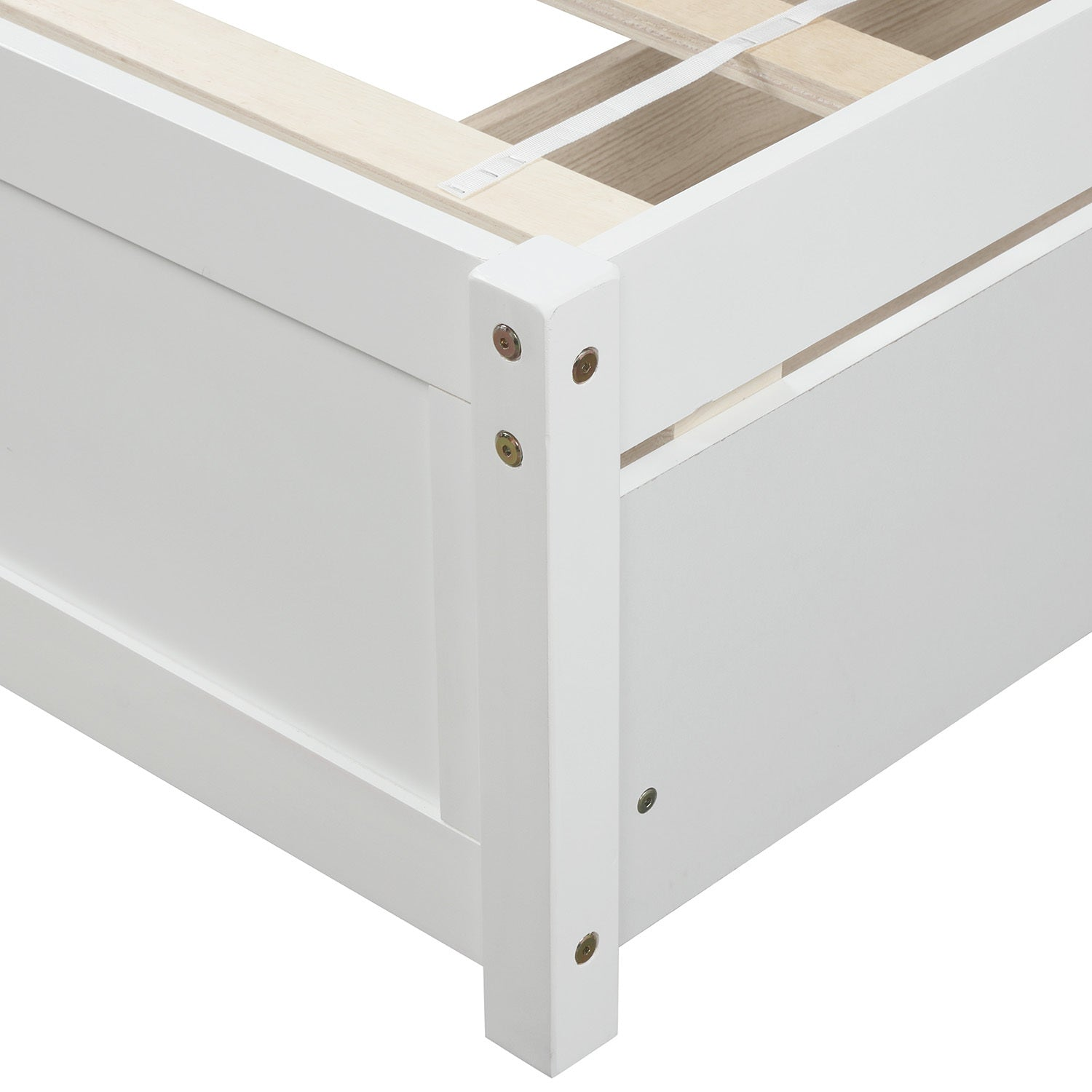 Start2Finish twin platform storage bed with wood frame, two drawers, and headboard, showing the bed and built-in storage drawers.