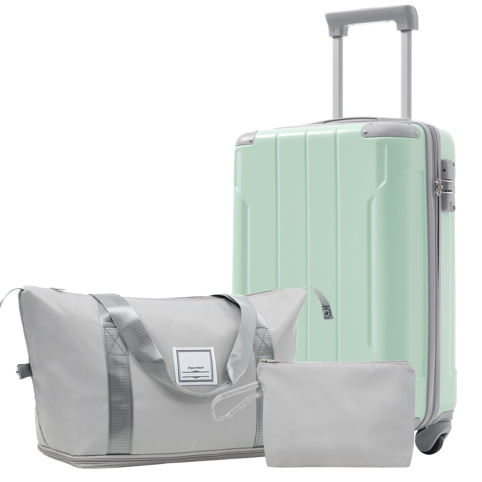 Start2Finish 20-inch carry-on hardshell ABS luggage set with spinner wheels for travel, includes three lightweight suitcases.