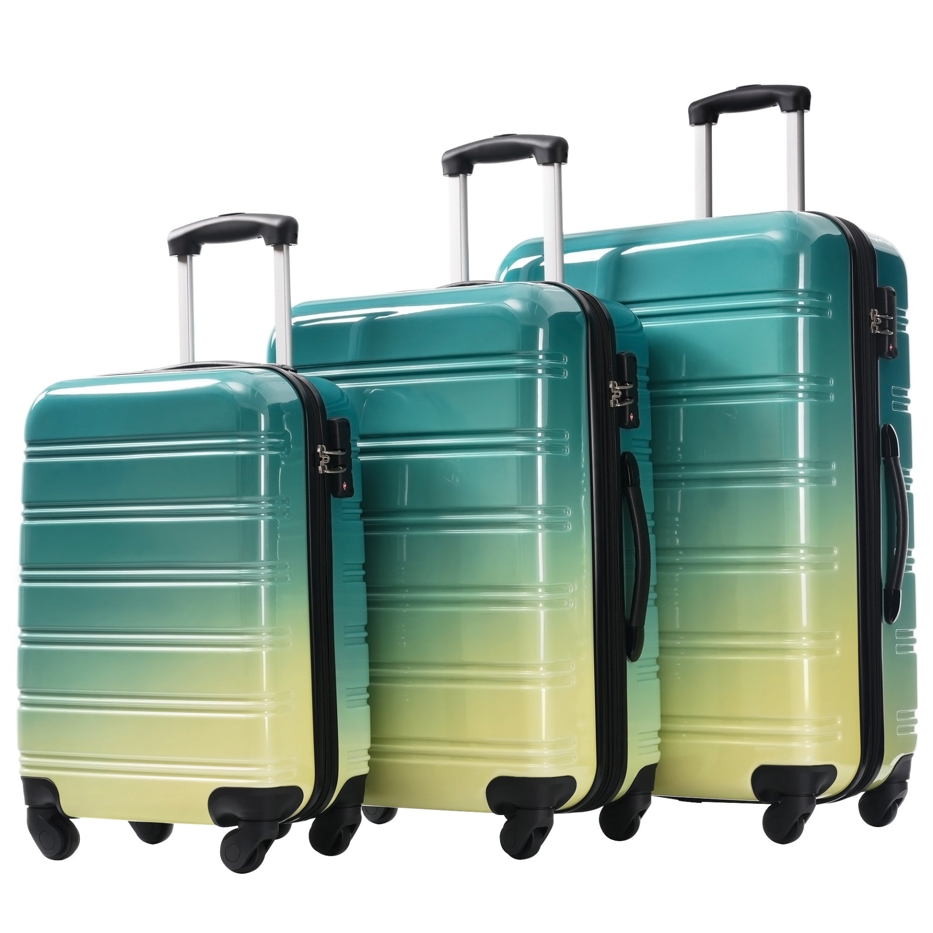 Start2Finish gradient hardshell 3-piece luggage set with expandable suitcases, spinner wheels, and TSA lock for travel accessories.