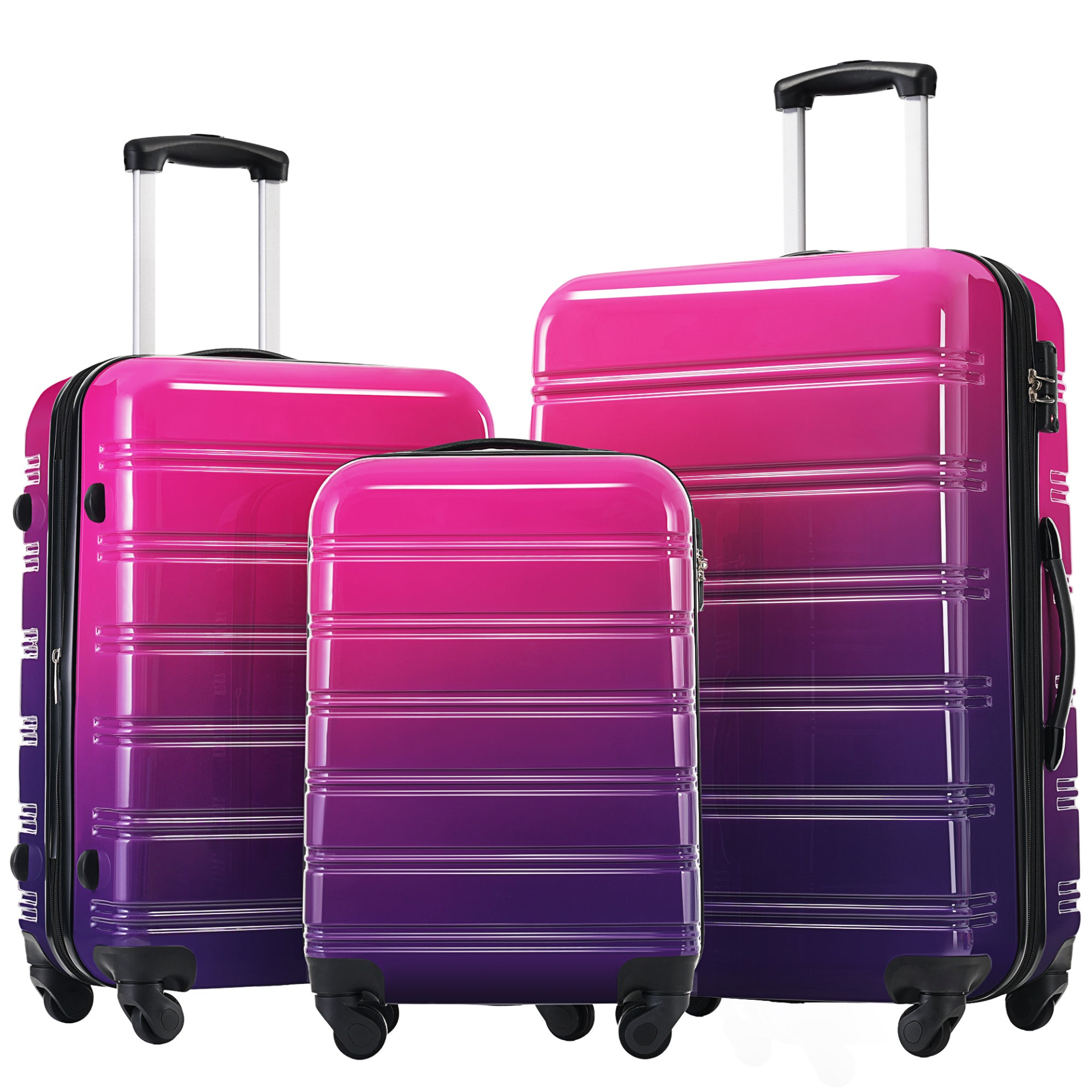 Start2Finish hardshell 3-piece gradient luggage set with expandable suitcases, spinner wheels, and TSA lock on a plain background.
