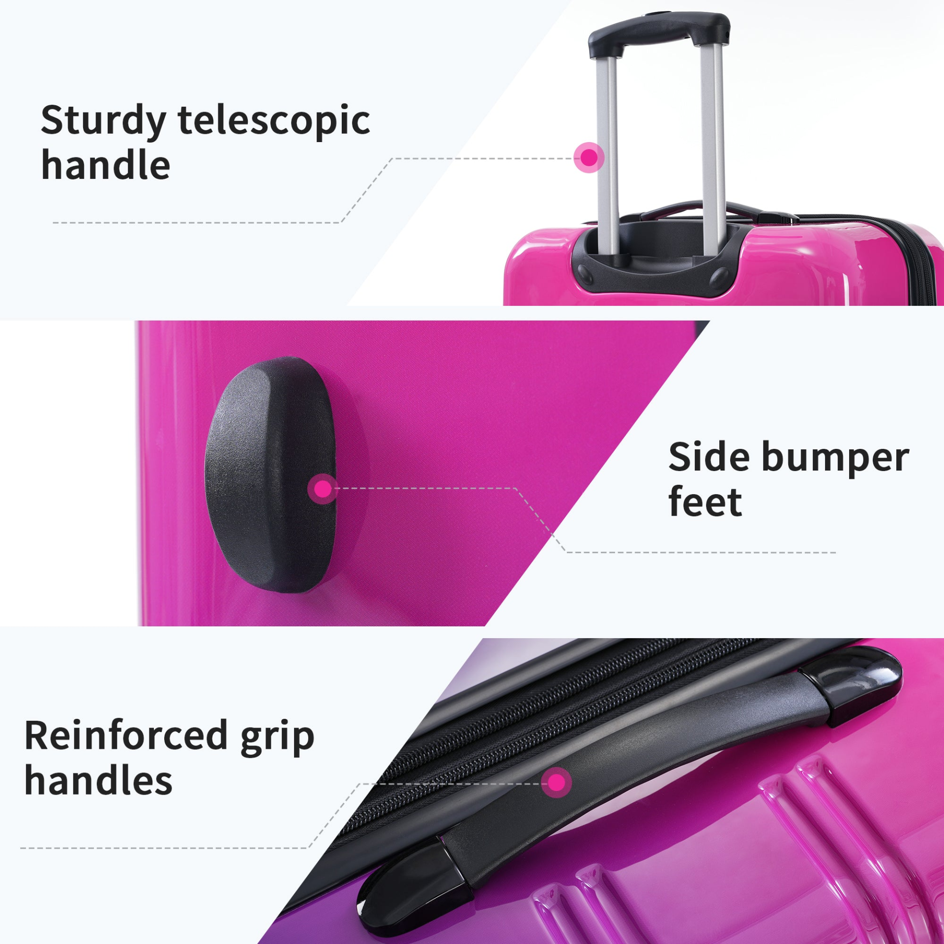 Start2Finish hardshell 3-piece gradient luggage set with expandable suitcases, spinner wheels, and TSA lock in vibrant colors.