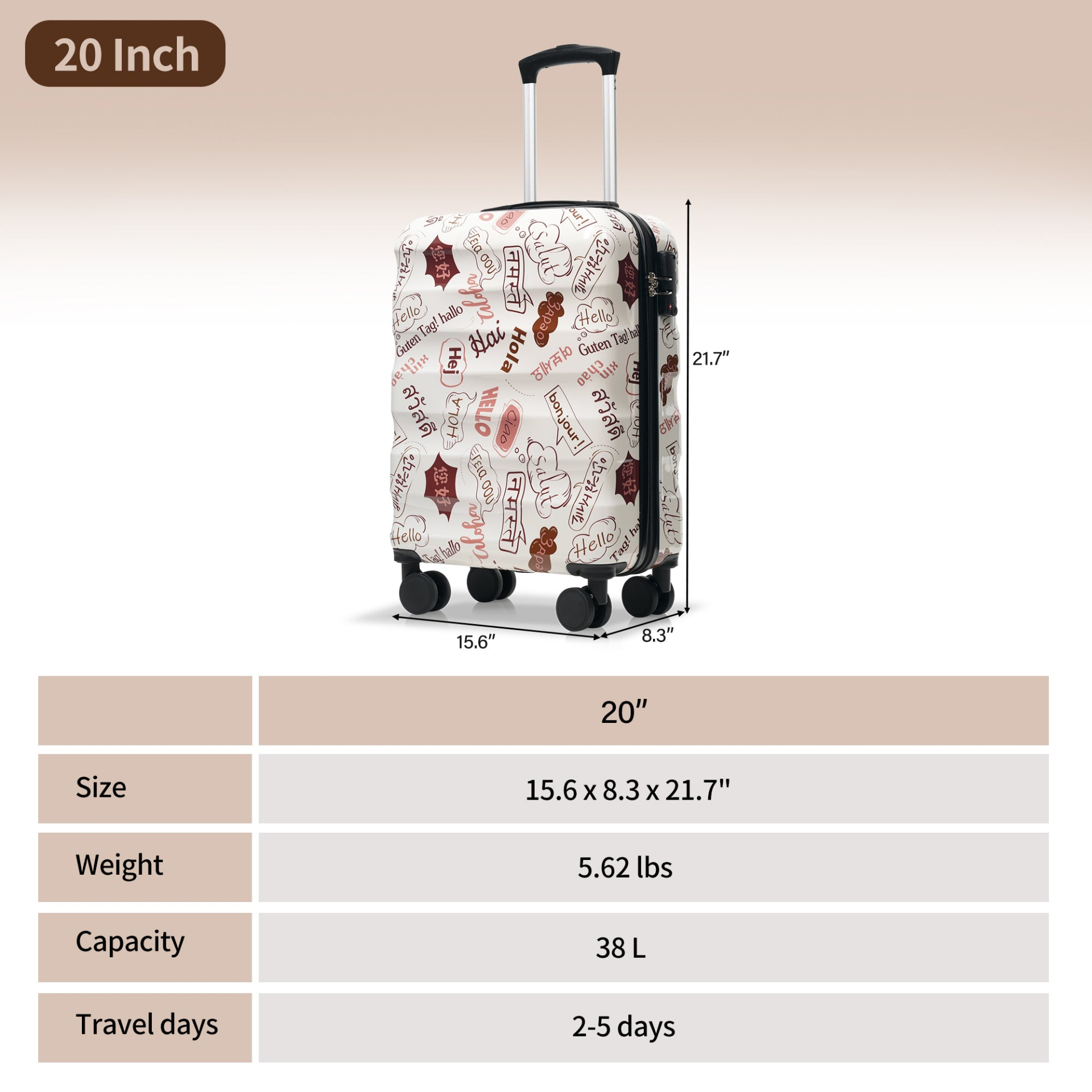 Start2Finish lightweight glossy hardshell travel suitcase with spinner wheels and TSA lock, ideal for secure luggage travel.