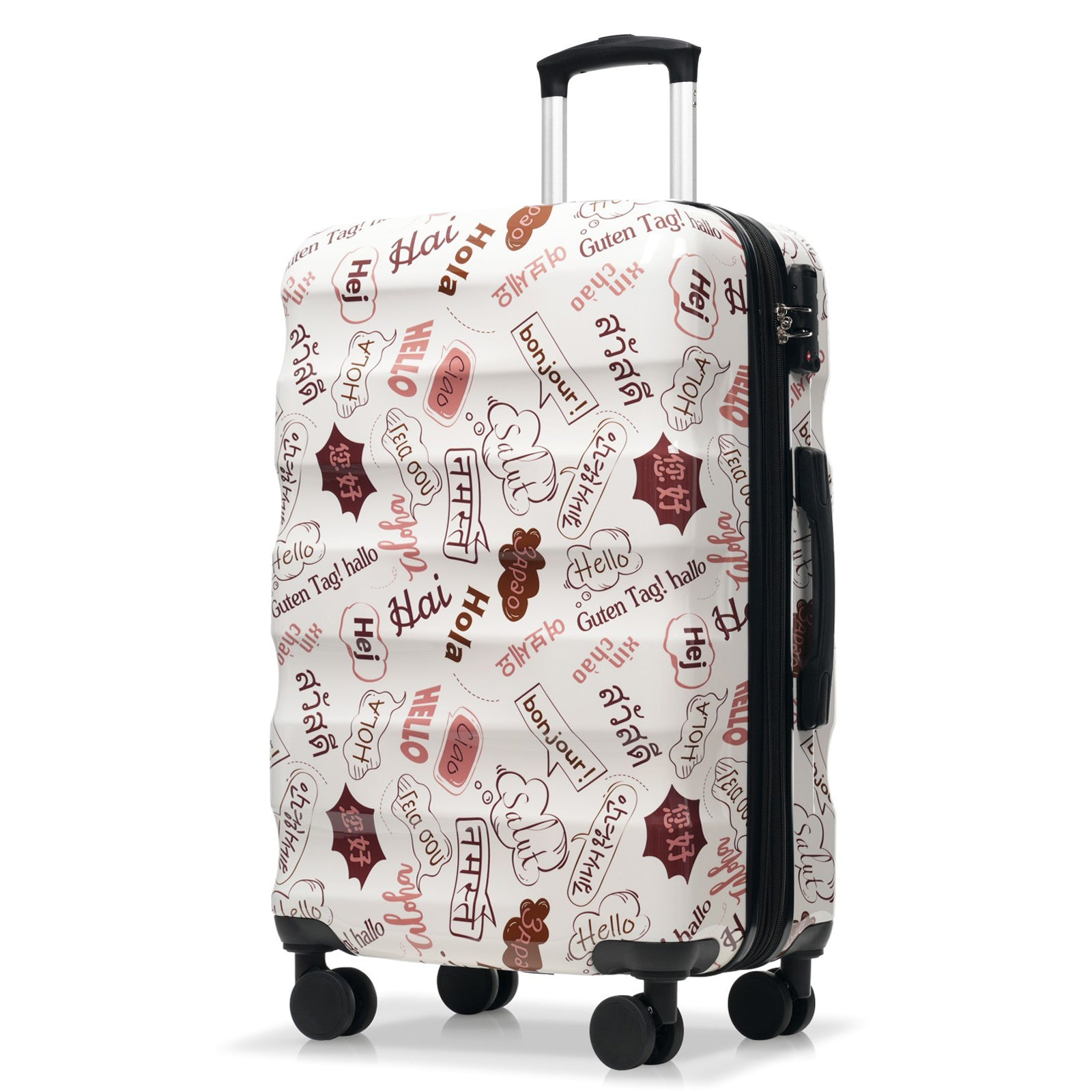 Start2Finish lightweight glossy hardshell travel suitcase with spinner wheels and TSA lock, showing its sleek design and sturdy handle.