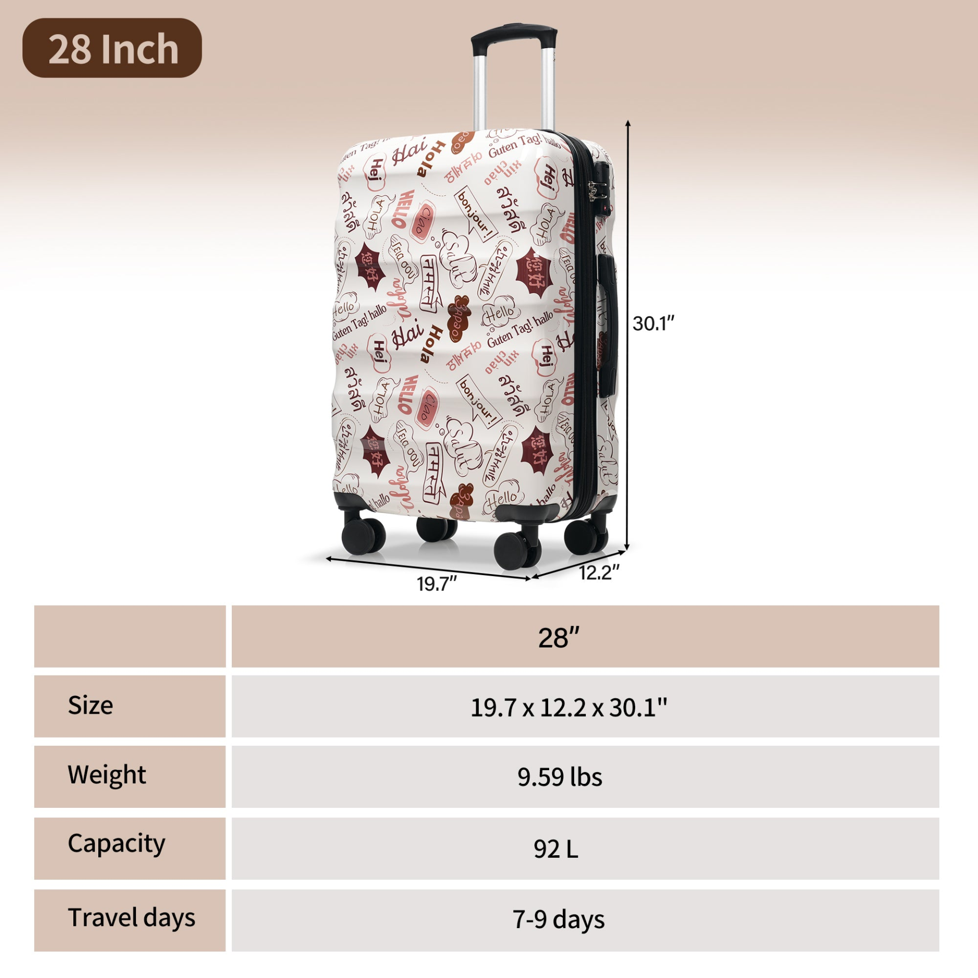 Lightweight glossy hardshell travel suitcase with spinner wheels and TSA lock from Start2Finish, suitable for carry-on or checked luggage.
