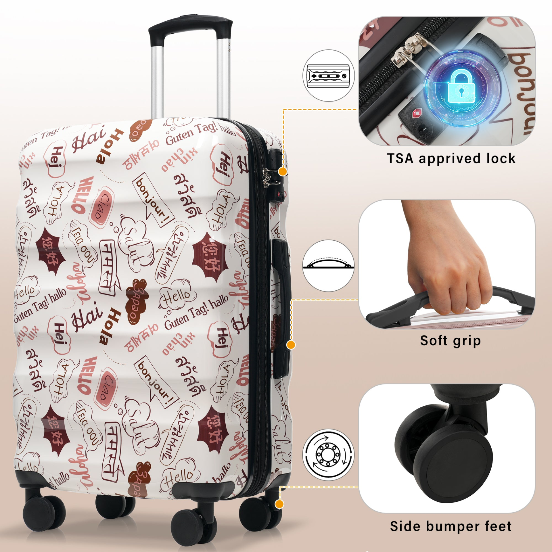 Start2Finish 3-piece hardshell luggage set with spinner wheels and TSA locks, showing sleek suitcases for travel accessories.