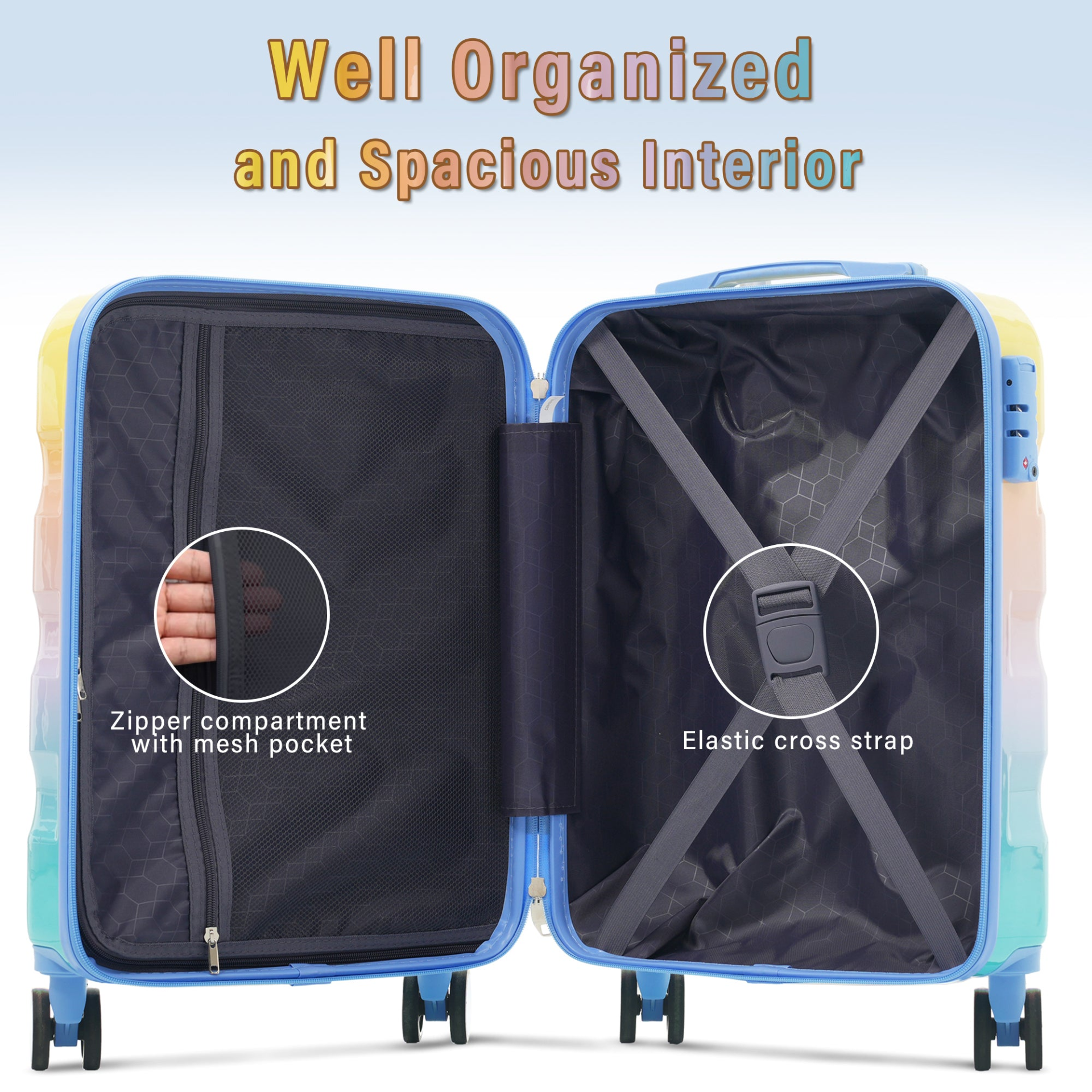 Start2Finish carry-on luggage with built-in cup holder, lightweight hardshell spinner suitcase featuring TSA lock and durable design.