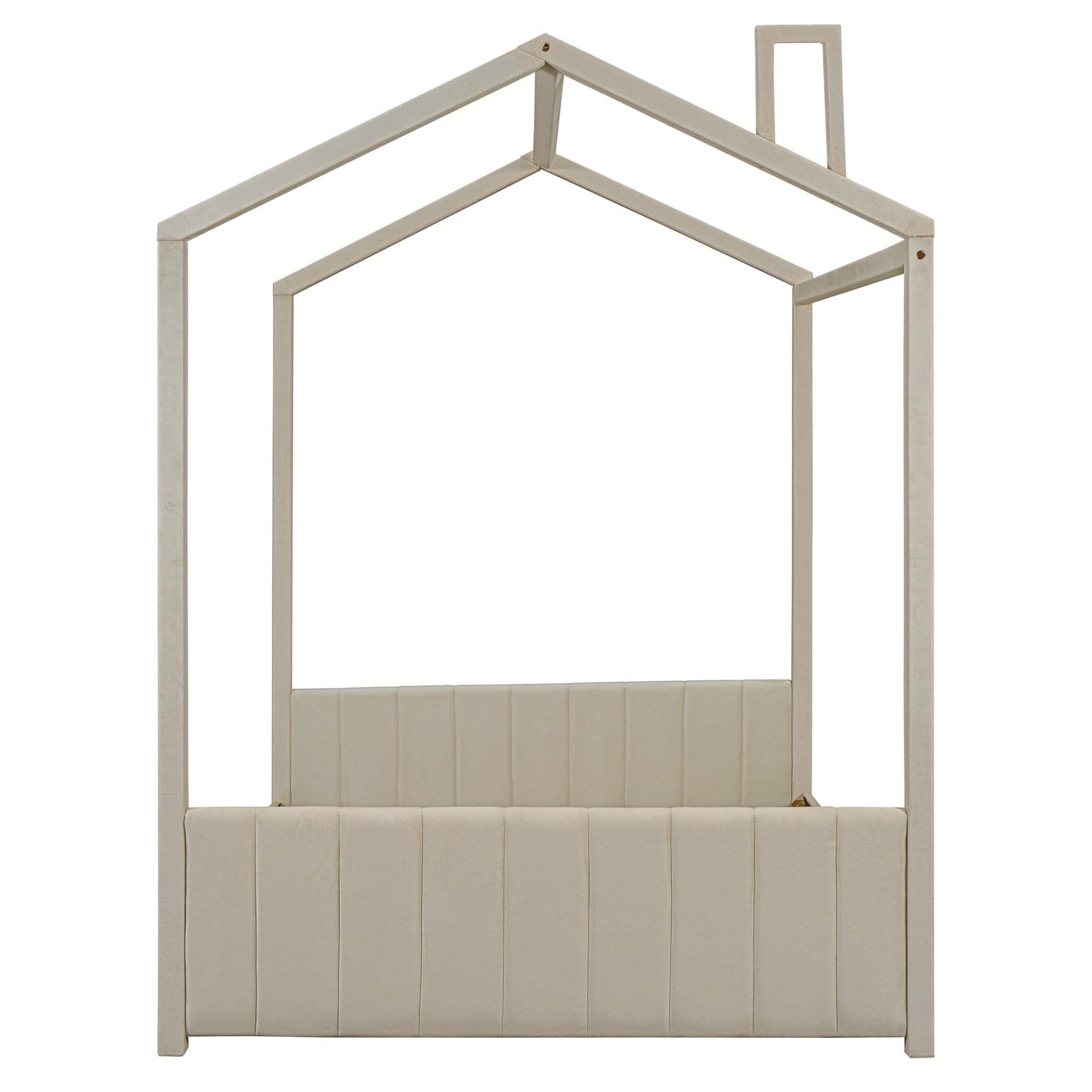Full size velvet house bed with wooden frame from Start2Finish, featuring a cozy, cushioned headboard and stylish design.