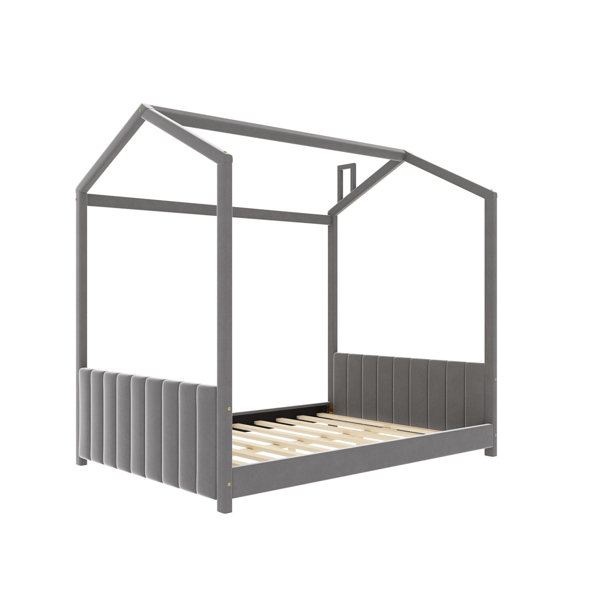 Full size velvet house bed by Start2Finish with wooden frame and cozy, enclosed design for stylish bedroom decor.