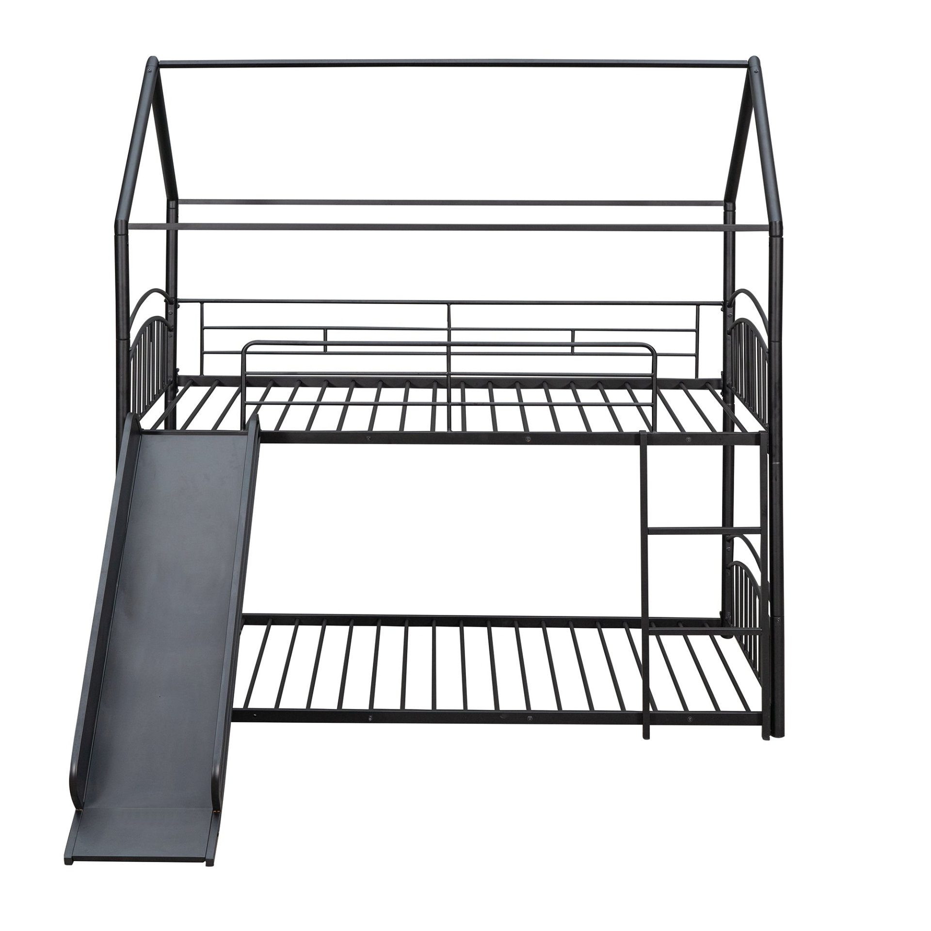 Start2Finish twin over twin metal bunk bed with kids house design and built-in slide, ideal for children&